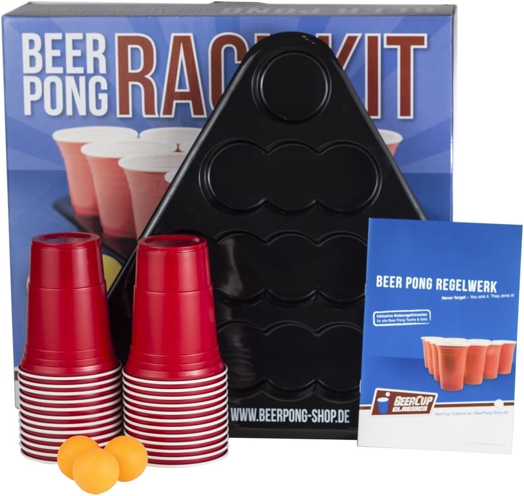 Beer Pong Rack Set Includes 24 Red Cups, 3 Balls, 2 Racks and Rules