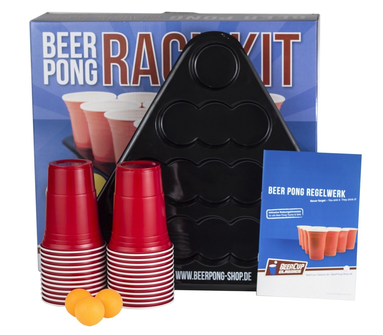 Beer Pong Rack Set Includes 24 Red Cups, 3 Balls, 2 Racks and Rules