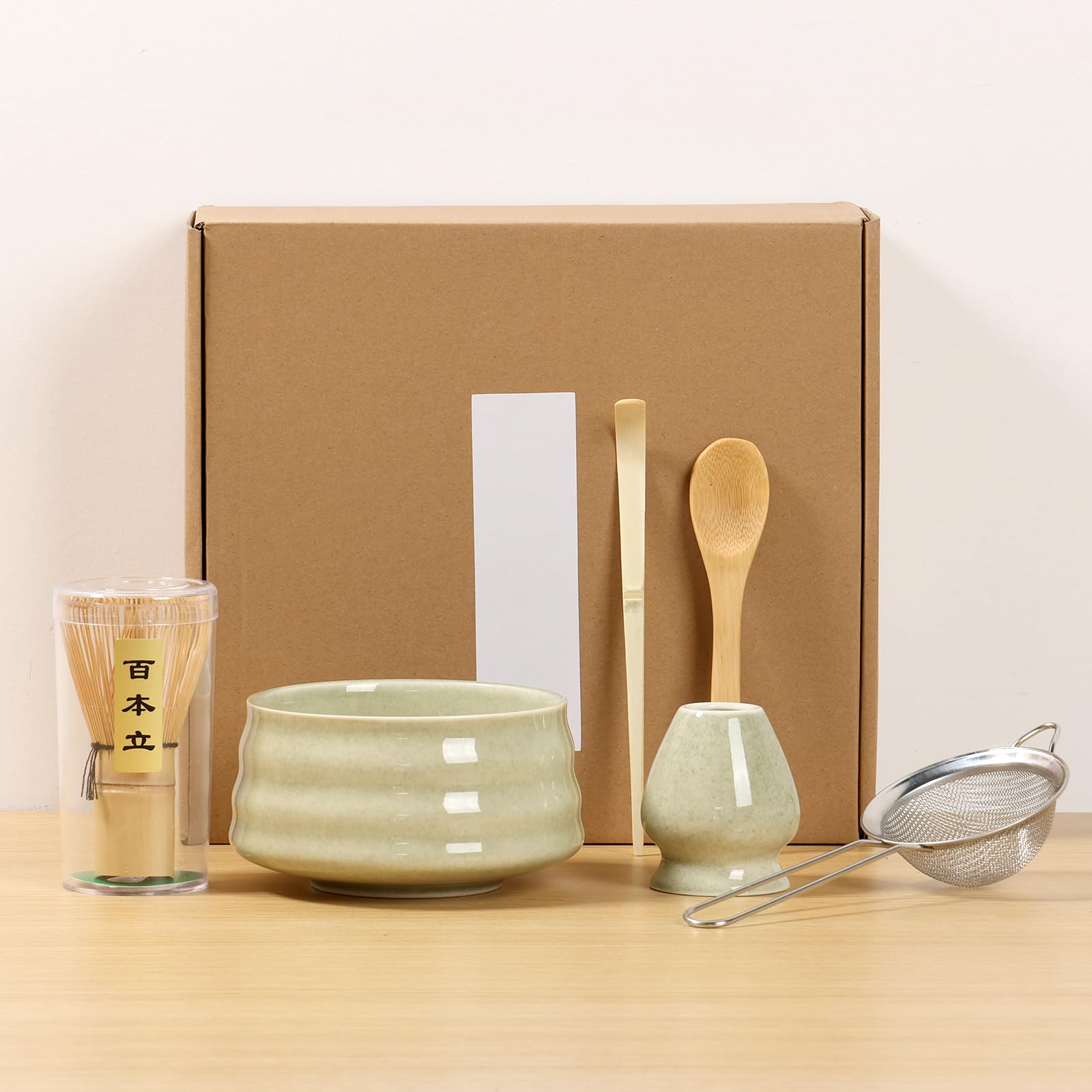 Ensemble Matcha 6 Pièces - Bol, Fouet, Cuillères, Tamis & Porte-Fouet - Kit Complet