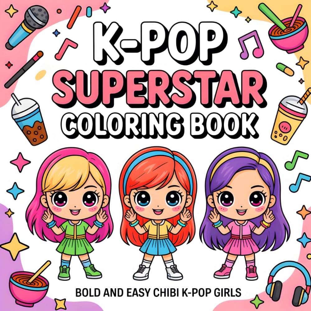 K-Pop Superstar Coloring Book Bold and Easy Chibi K-Pop Girls: 35 Fun and Simple Kpop Idols Coloring Pages for Kids and Teen Girl K-Pop Fans (K-Pop Coloring Book)