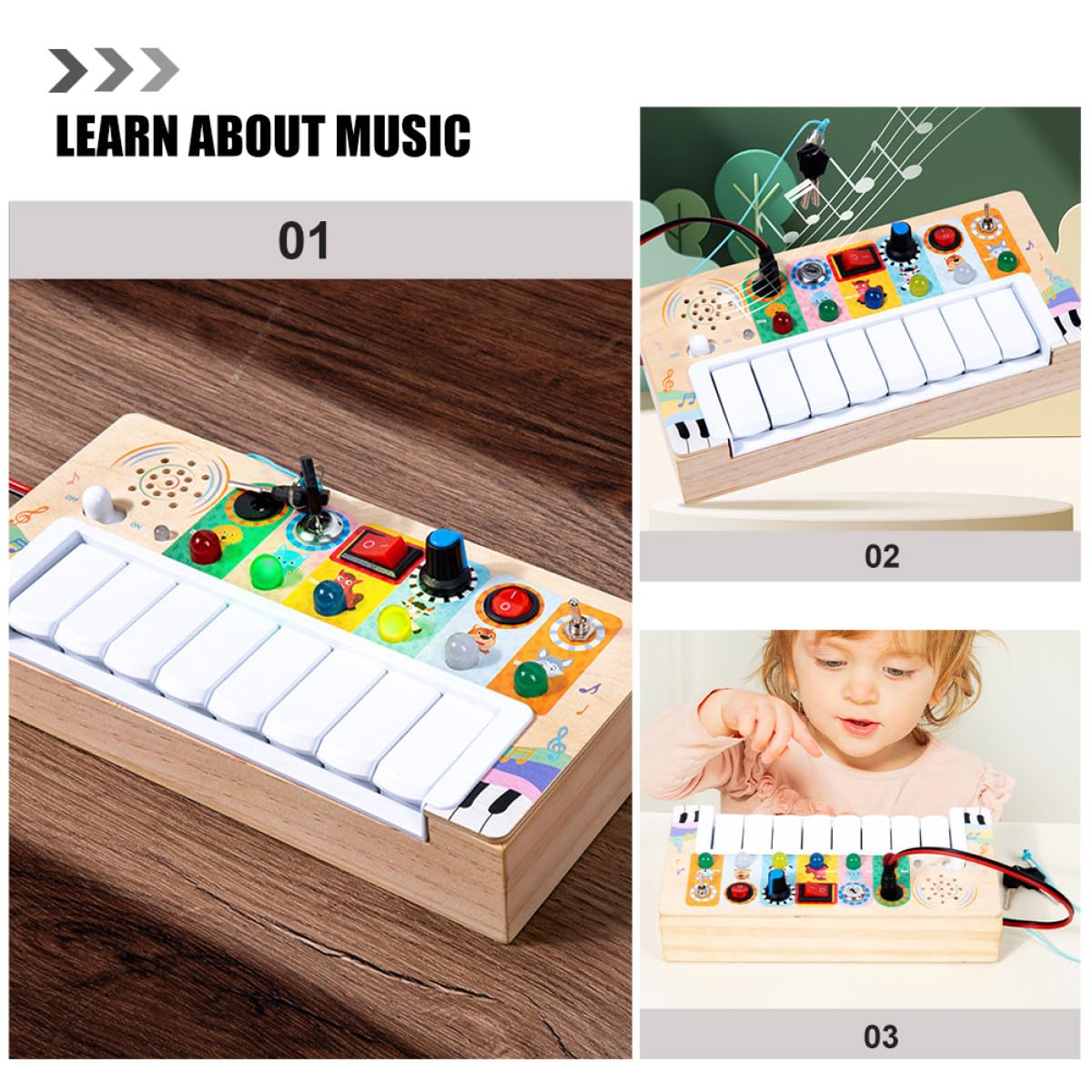 Abaodam Juguete Electrónico Musical para Niños de Madera Color Caqui, Portátil y Seguro para Interiores, Adecuado para Aprender Música y Desarrollo Infantil