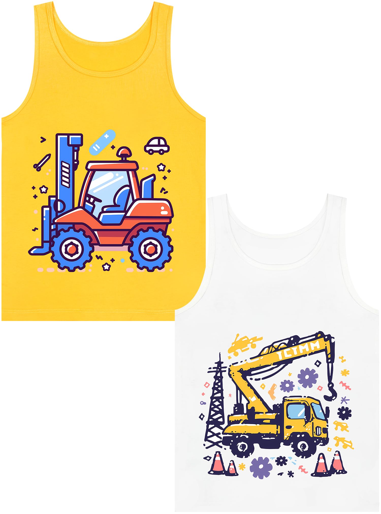 Boys Tank Top 100% Combed Cotton Tagless Cute Design Colorful 2-Pack 2T-16Y