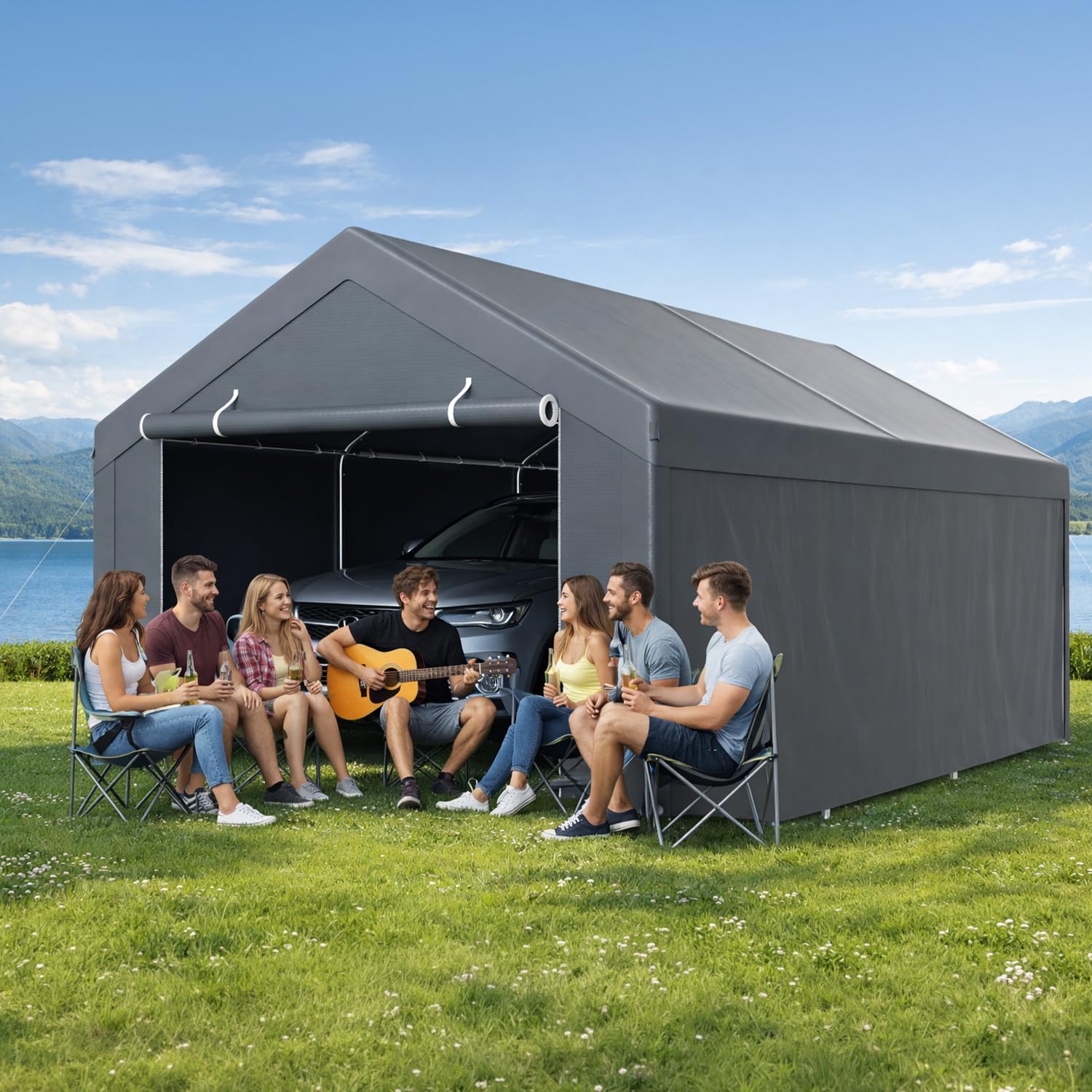 Tenda da garage 3x6 m acciaio zincato PE grigio