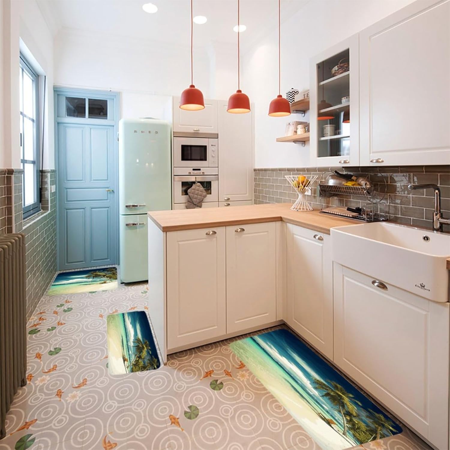 Tropical Holidays Kitchen Mats Soft Absorbent Rugs for Floor Non Slip Washable Kitchen Mats Fashion Rectangular Rugs for Three-Piece Set for Laundry Office Home Sink