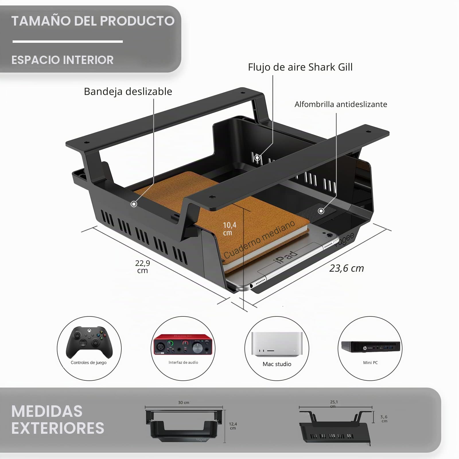 YaGee Estante Debajo del Escritorio, Paquete de 2, Almacenamiento Autoadhesivo para Dispositivos, Gran cajón Organizador de Escritorio para Estaciones de Trabajo, escritorios de pie, Estaciones de