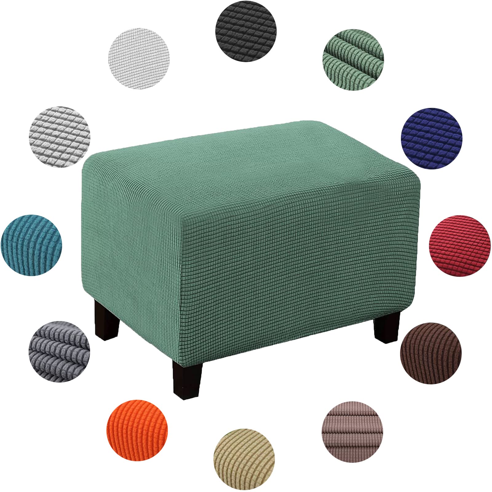 XJKH Stretch Footstool Slipcover - Soft Yellow Square Ottoman Cover for Living Room - Washable Pouffe Protector - S Size