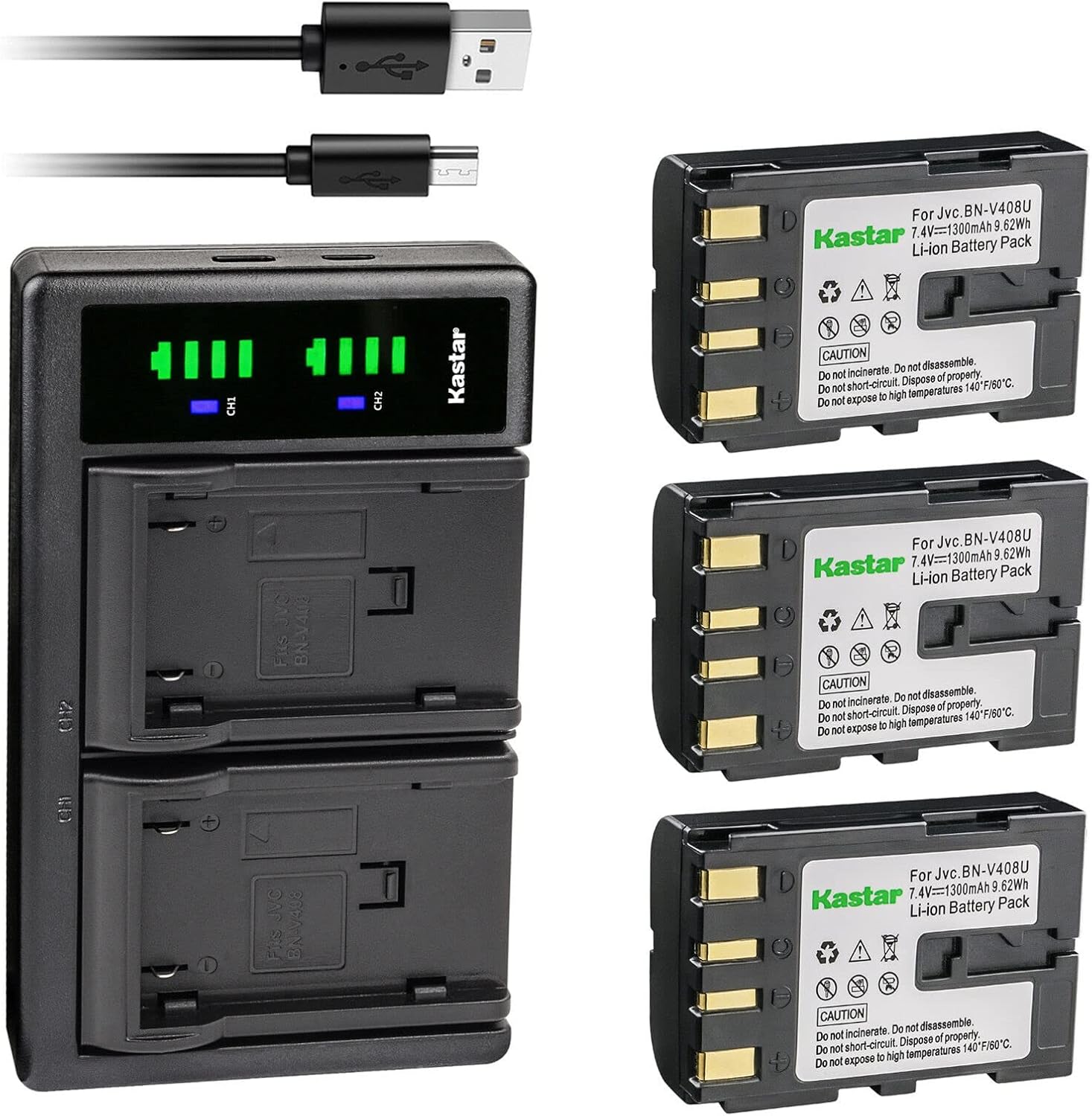 Kastar 3-Pack Battery and LTD2 USB Charger Replacement for JVC GR-DVL925, GR-DVL970, GR-DVL1020, GR-DVL1170, GR-DVP7, GR-DVP9, GR-DZ7, GR-DZ7US, GR-HD1, GR-HD1US, GR-PD1, GR-VF1, GR-Z7, GY-HD100
