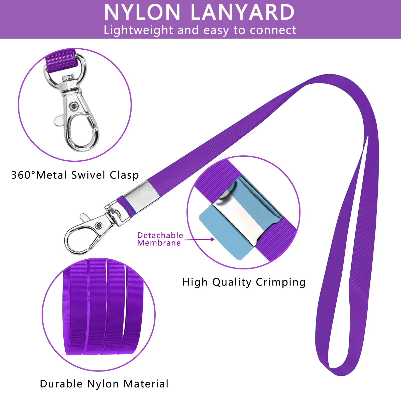 XHDA Purple 10PCS Lanyards for Neck with 10PCS Card Holder, Lanyard with Clear Plastic Card Holder for ID Card and Staff - Image 4