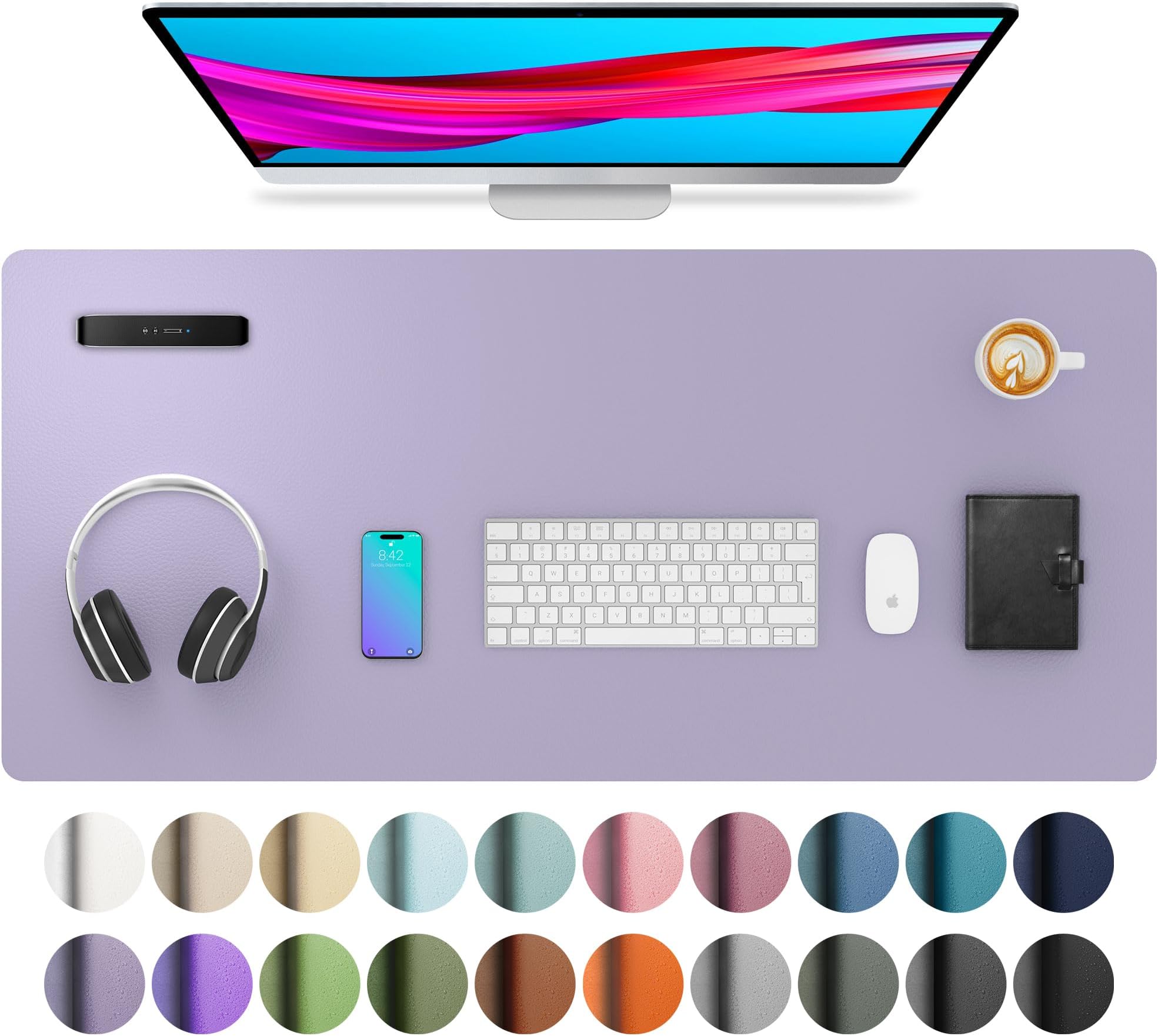 Leather Desk Pad - Protector and Blotter, Mouse Pad and Office Mat, Non-Slip PU Leather Laptop Desk Pad, Waterproof Writing Pad for Office and Home (36" x 17", Lavender)