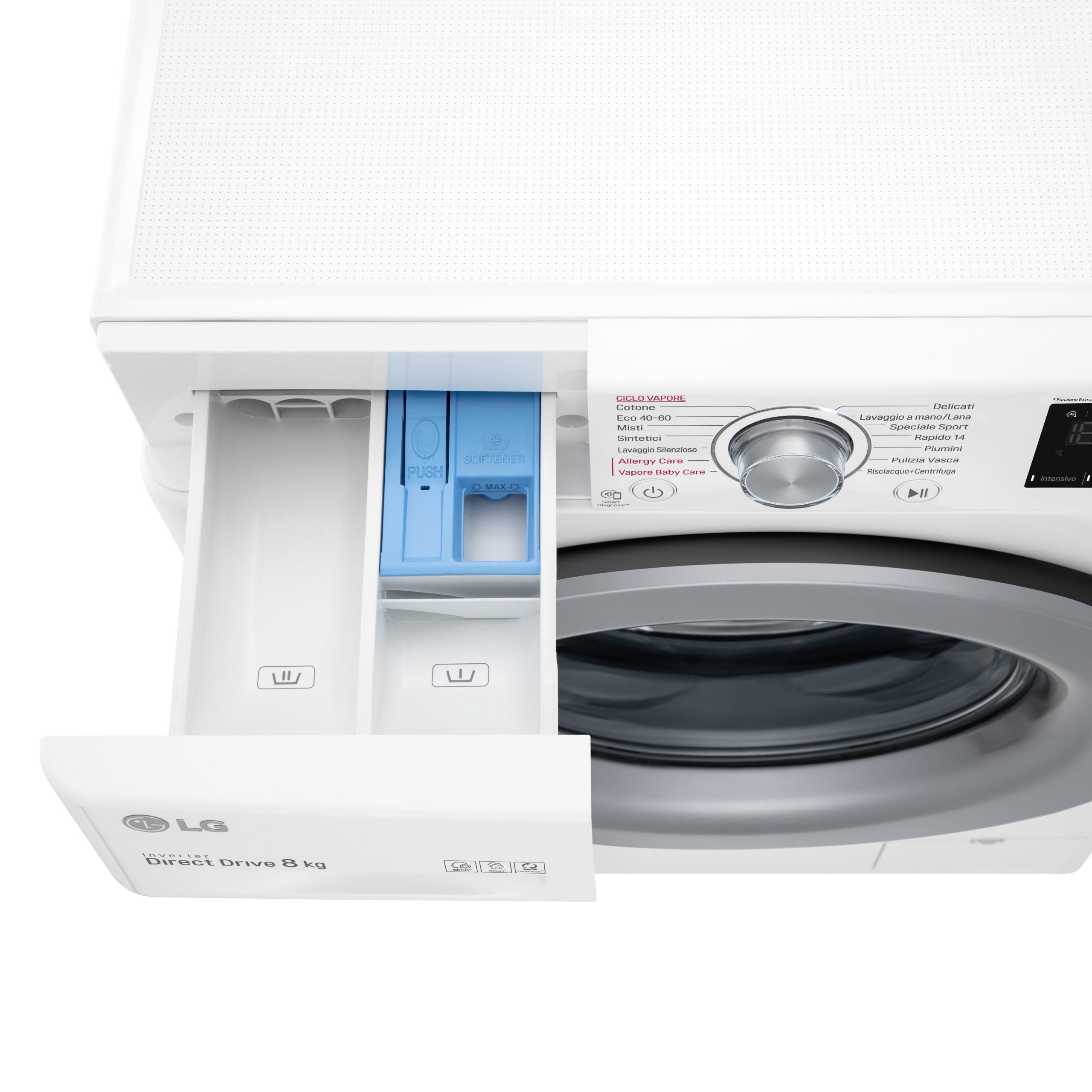 LG AI DD F2WV3S7S4E Lavatrice Slim a Carica Frontale 7 kg, 1200 giri/min, Serie V3, Lavaggio a Vapore, Motore Inverter Direct Drive, Smart Diagnosis, Libera Installazione, Bianca