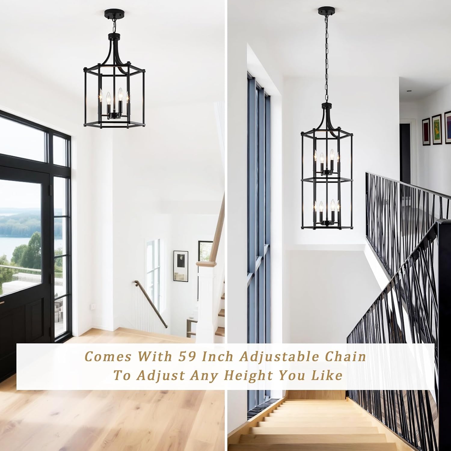 Foyer Chandeliers for High Ceilings 8-Light Black Chandelier for Entryway Lantern Tiered Pendant Light Fixtures Hanging Modern Farmhouse Chandeliers for Staircase Hallway Kitchen Living Room