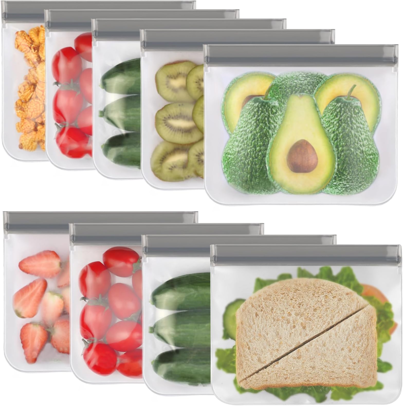 9 Pack Reusable Sandwich Bags Dishwasher Safe, Reusable Quart Bags Extra Thick Leak-proof Freezer Bags for Marinate Meats, Cereal, Sandwich, Travel Items, Home Organization (Gray, 9Sandwich)