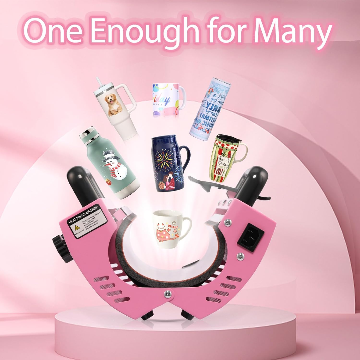 Whubefy Tumbler Heat Press Machine for 20oz-30oz Sublimation Straight Blank Skinny Tumblers, Pink Mug Press Sublimation Machine with Heat Paper/Tape/Gloves for 11-16OZ Ceramic/Glass/Coffee Mug Cup