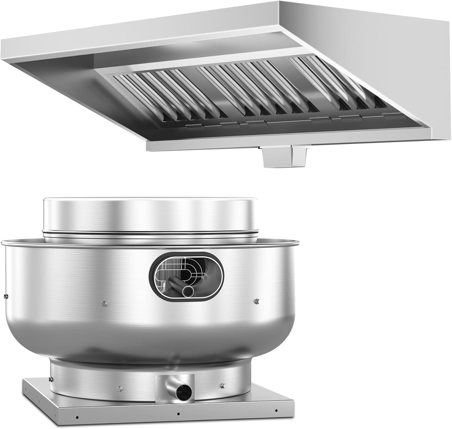 Food Truck Low Profile Exhaust Hood System Includes a 6FT Commercial Kitchen Exhaust Hood and an 0.5HP Restaurant Hood Grease Rated Roof Exhaust Fan