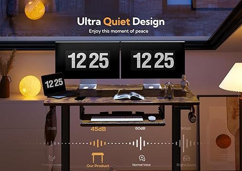 Miniatura 5 de Claiks Escritorio de pie con bandeja para teclado, escritorio de pie de altura ajustable, escritorios elevados para oficina en casa y estación de