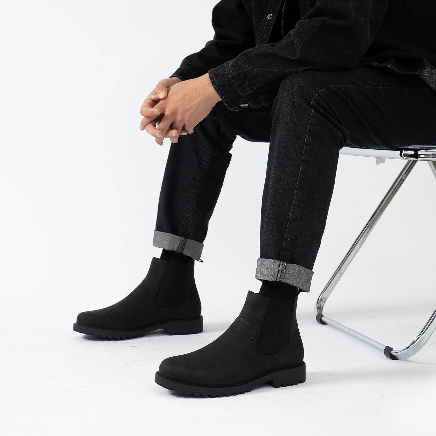 CGRRBW Men's Chelsea Boots Suede Leather Casual Cowboy Boots for Men - Image 7