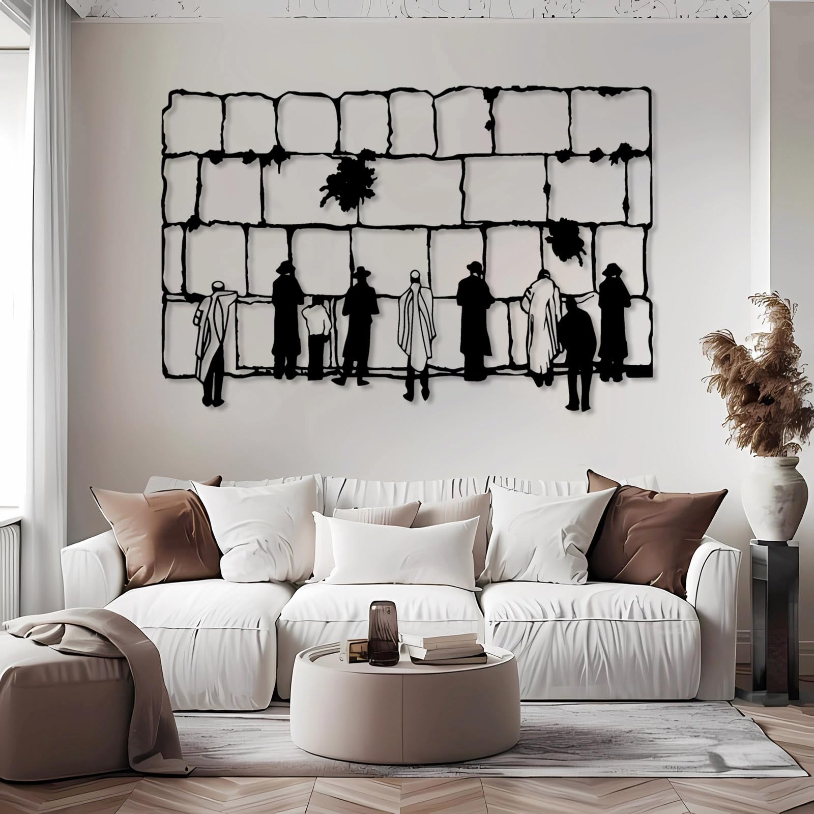 Nowoczesna minimalistyczna metalowa dekoracja ścienna, Kotel zachodni żydowski żydowski wisiorek do domu (czarny 24 "x35" | 60x90 cm)