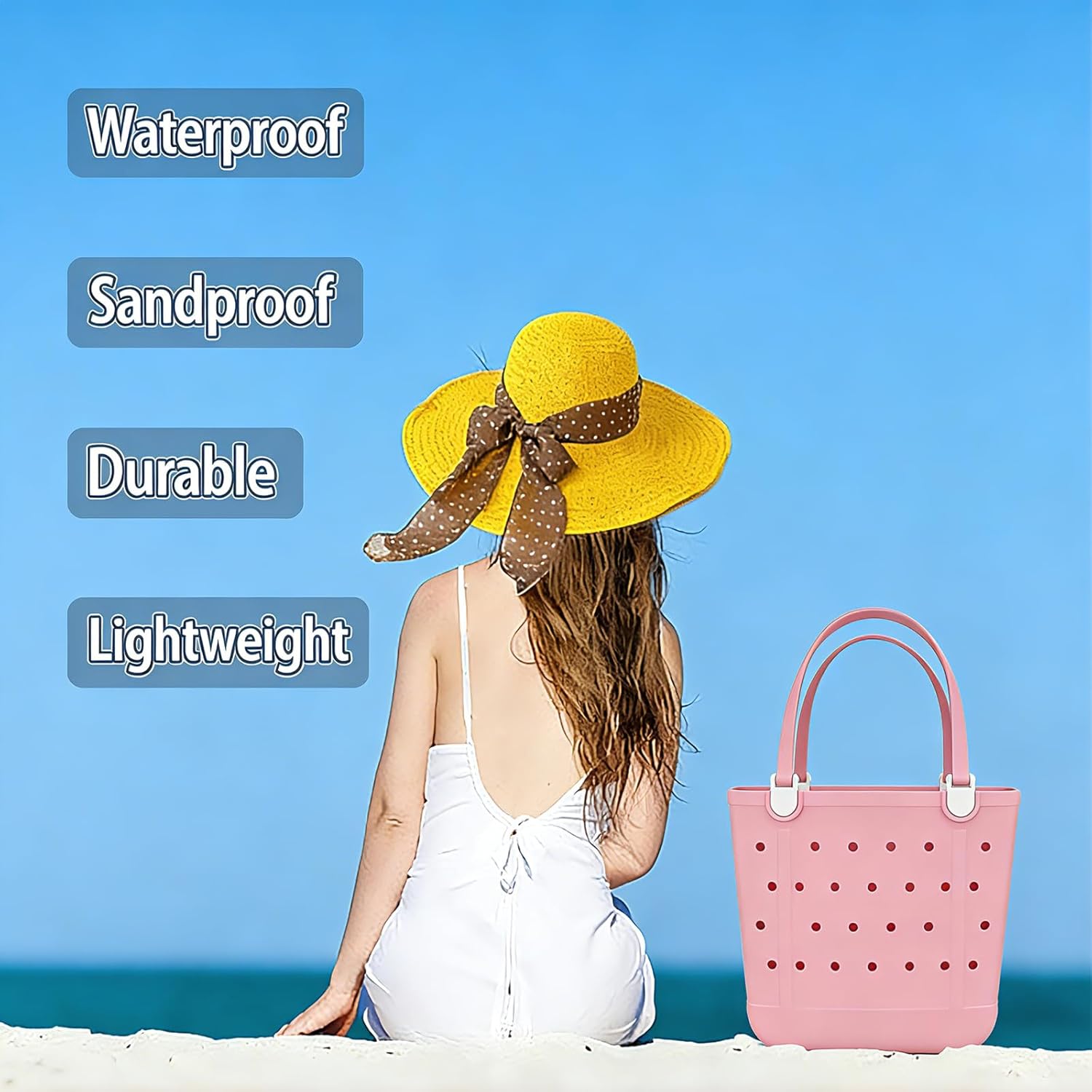 Medium Beach Bag, Waterproof Rubber Beach Bag, Washable Open Tote Bag Durable Tote Travel Bags for Outdoor Sport - Image 5