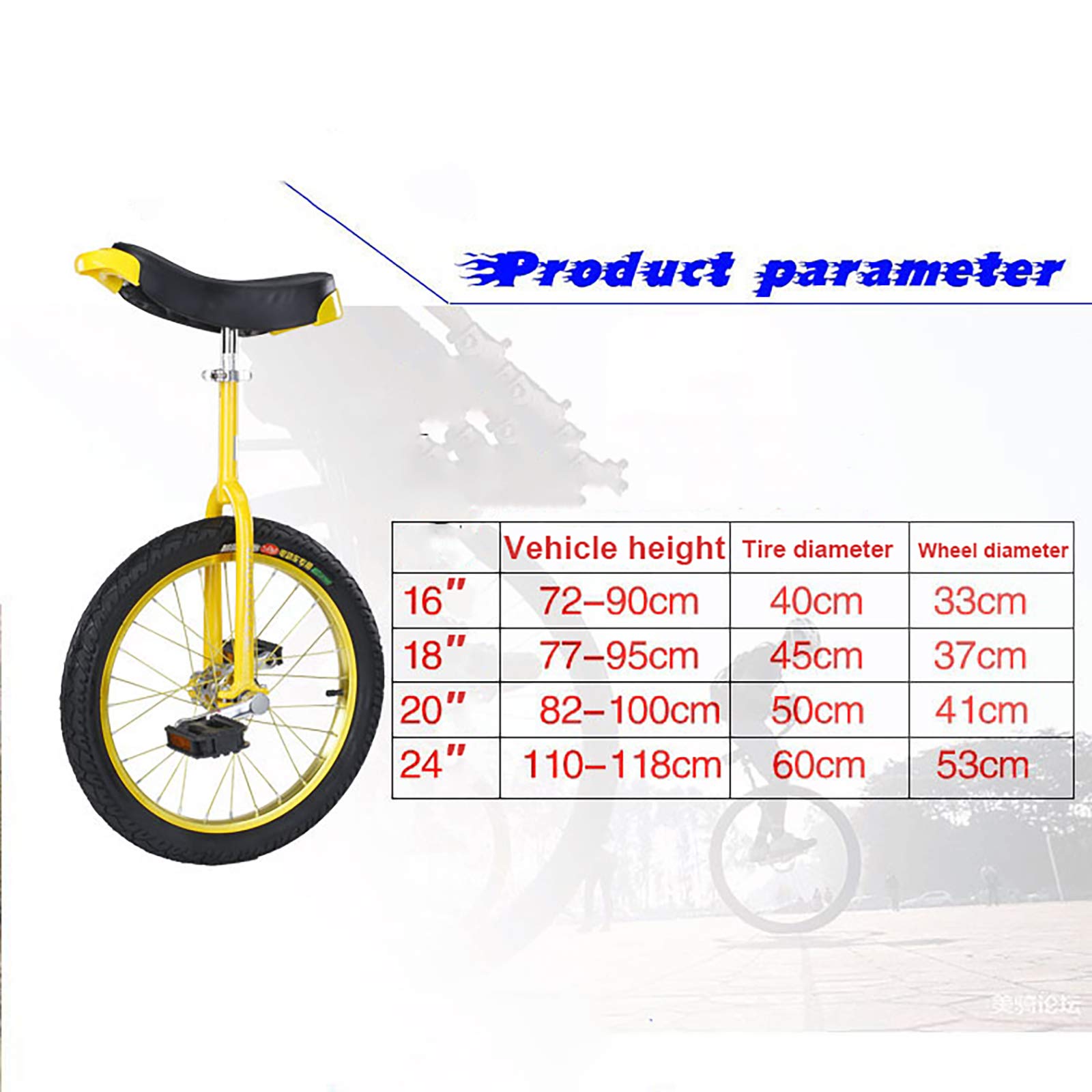QWEASDF Monociclo, monocicli, Uniciclo, 16", 18", 20", 24", Ruota Monociclo, Una Ruota Bici, a Perfetta Tenuta di butile Pneumatico Ruota Bicicletta Sport Fitness Exercise Salute,Rosso,18 ''