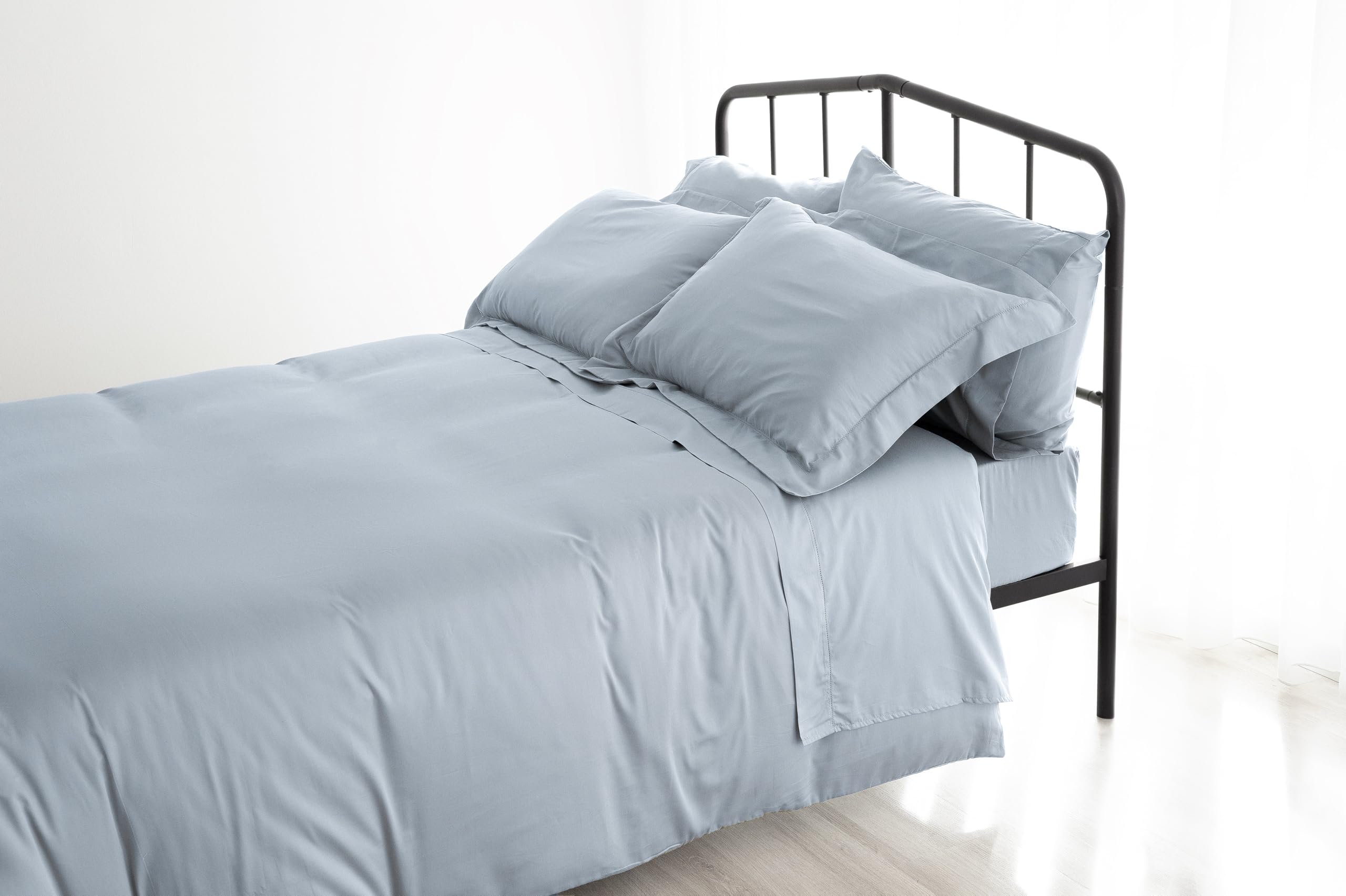 Catherine Lansfield Sateen Blue Conjunto Sábana encimera + Funda de Almohada + Sábana Bajera 180x280+50x125+105x200