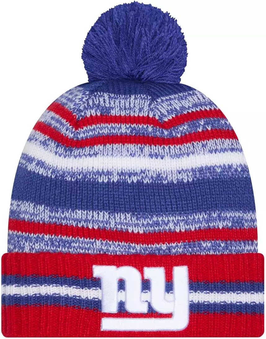 New Era Sideline Sport Striped Cuffed Football Knit Beanie Hat Pom - NFL Cheer Winter Knit Toque Cap