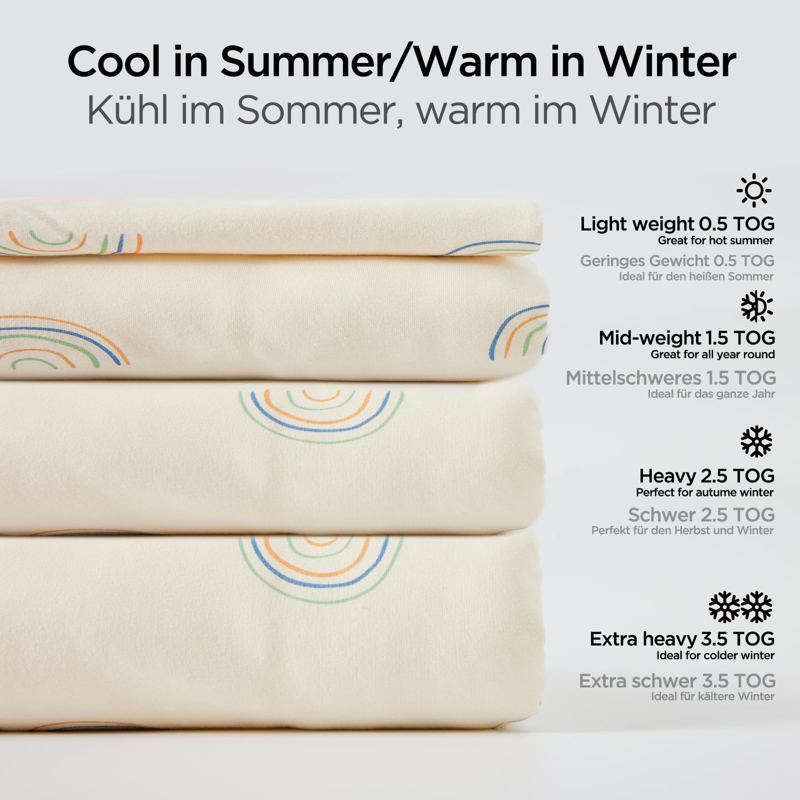 Duomiaomiao 2.5 TOG Sacco a pelo con piedi invernale，100% cotone，Sacco nanna per Bambini（Arcobaleno/6-12 mesi）