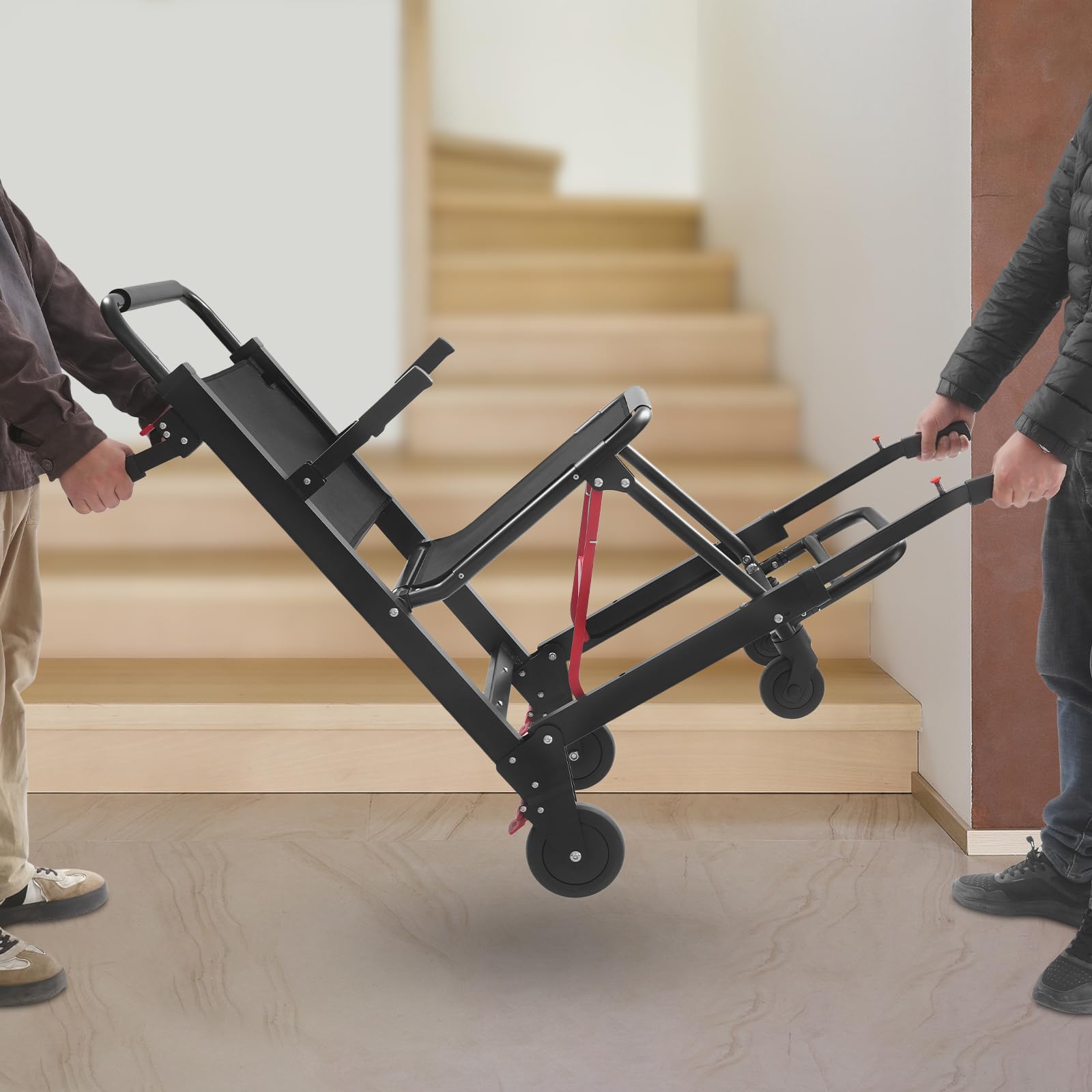 Silla de ruedas plegable de evacuación, 48 x 75 x 112 cm, mango telescópico, silla de movilidad, silla de ruedas plegable de 180 kg, silla de ruedas ligera para adultos y personas mayores (negro)