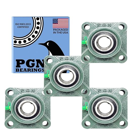 PGN UCF205-16 Pillow Block Bearing - Pack of 4 Square Flange Mounted Pillow Block Bearings - Chrome Steel Bearings with 1" Bore - Self Alignment