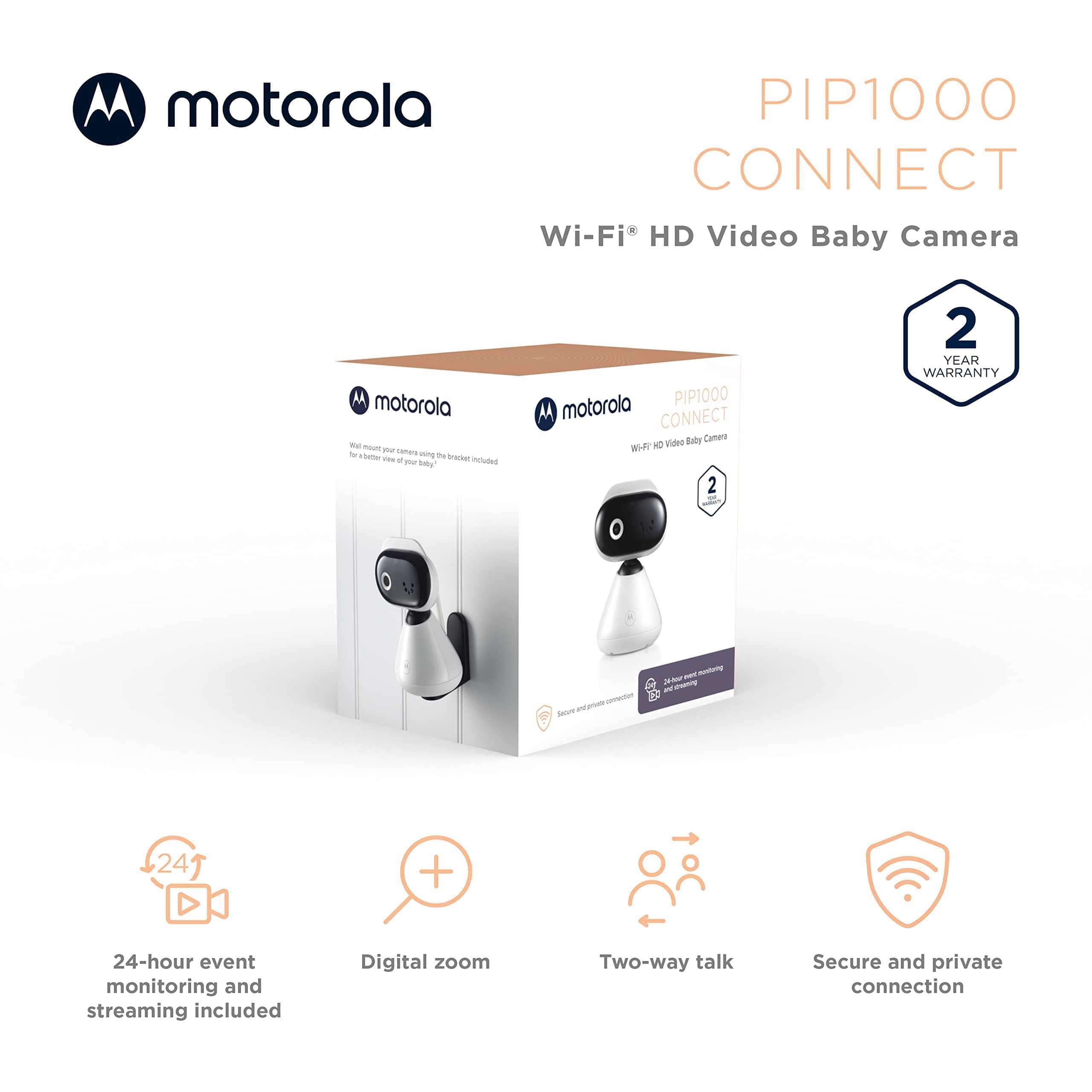 Motorola Nursery PIP1000 Babyphone avec caméra - Caméra pour bébé avec contrôle application - Moniteur de bébé - Vision nocturne et communication bidirectionnelle - Montage mural - Blanc