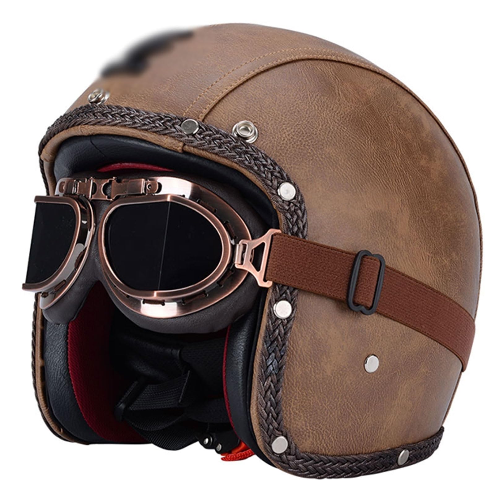 Retro Motocross Leather Helmet with Goggles DOT/ECE Approved Adults 3/4 Open Face Motorcycle Helmets, Full Face Motorcycle Racing Helmet for Cruiser Scooter Touring ATV ( Color : E , Size