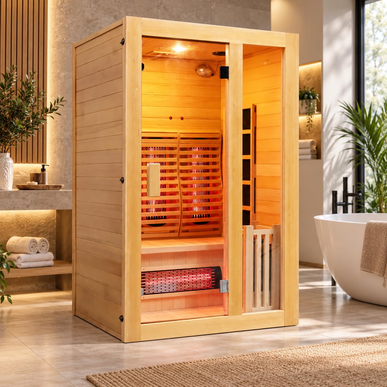 Indoor Hybrid Sauna 2 Person, Steam 195℉ Infrared 149℉, 220V Harvia Heater | 6 IR Heating…