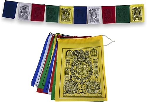 Banderas de oración de la rueda de astrología para energía positiva, Tela