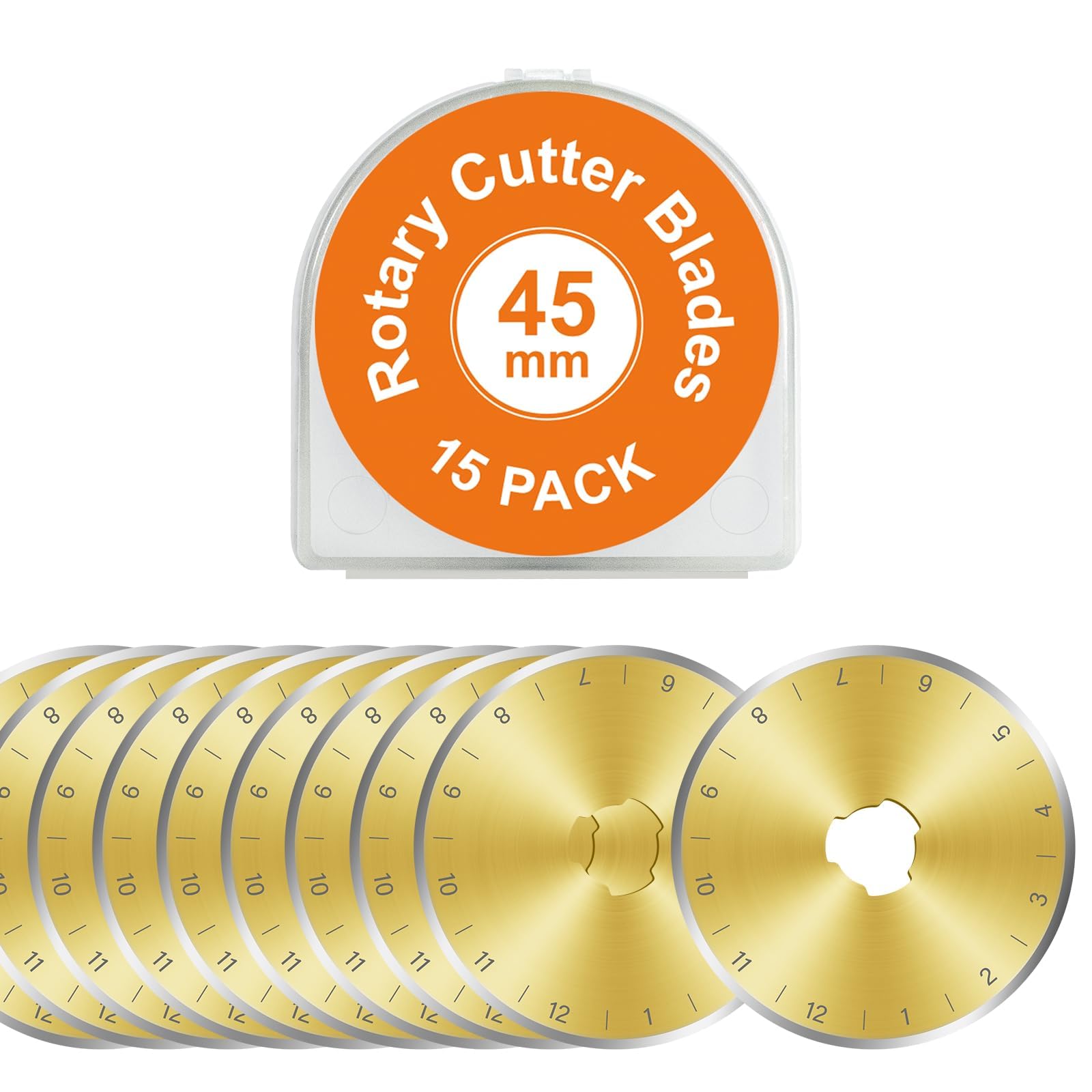 Paquete de 15 cuchillas de corte giratorias con revestimiento de titanio de 45 mm, suministros de acolchado de 45 mm, cuchillas de corte giratorias para tela de SSPONT, compatibles con OLFA,