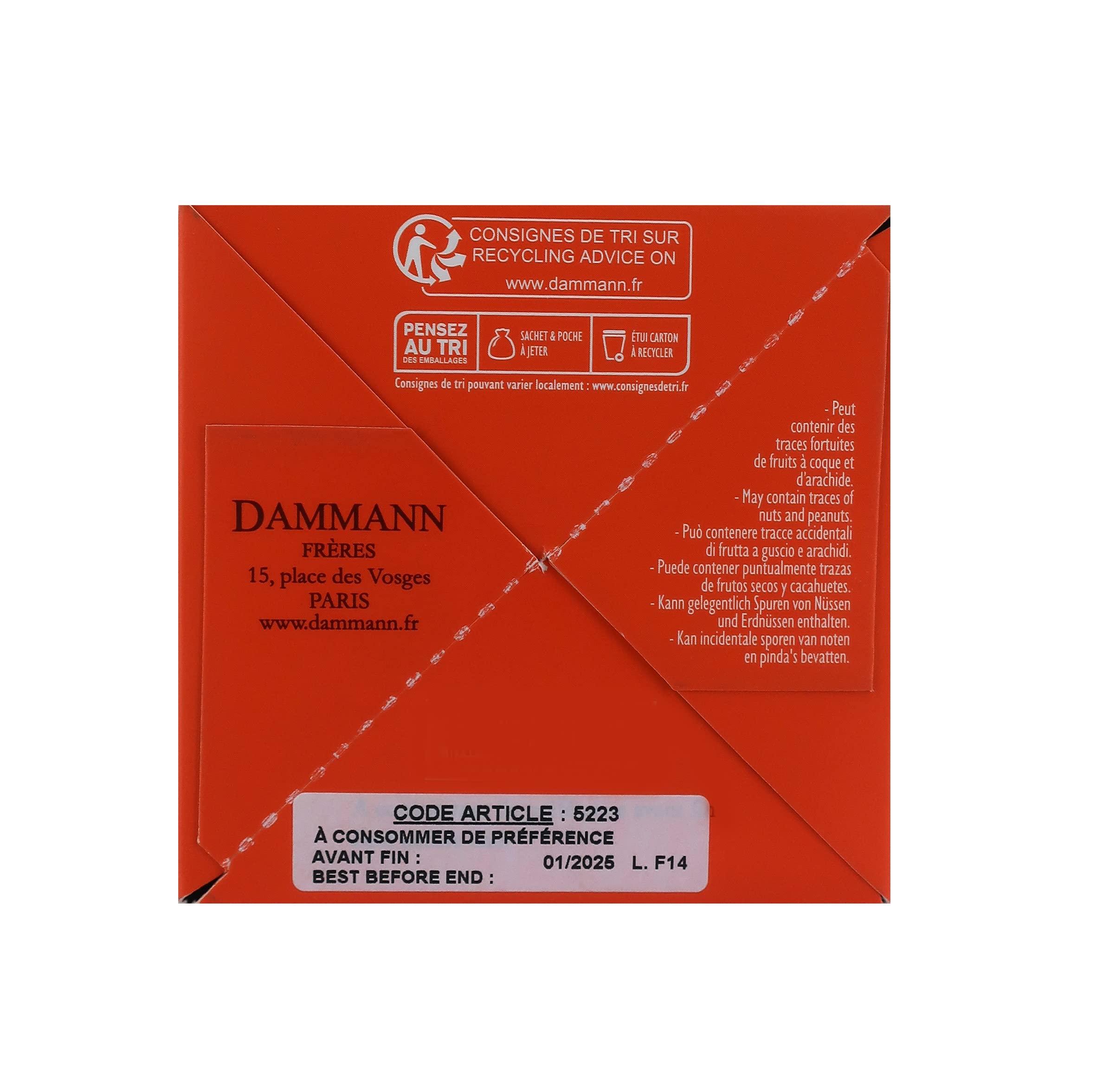 Passerini Dammann Rooibos Fruits Rouges - Té de Rooibos con Frutos Rojos, 25 bolsitas - Dammann Frères