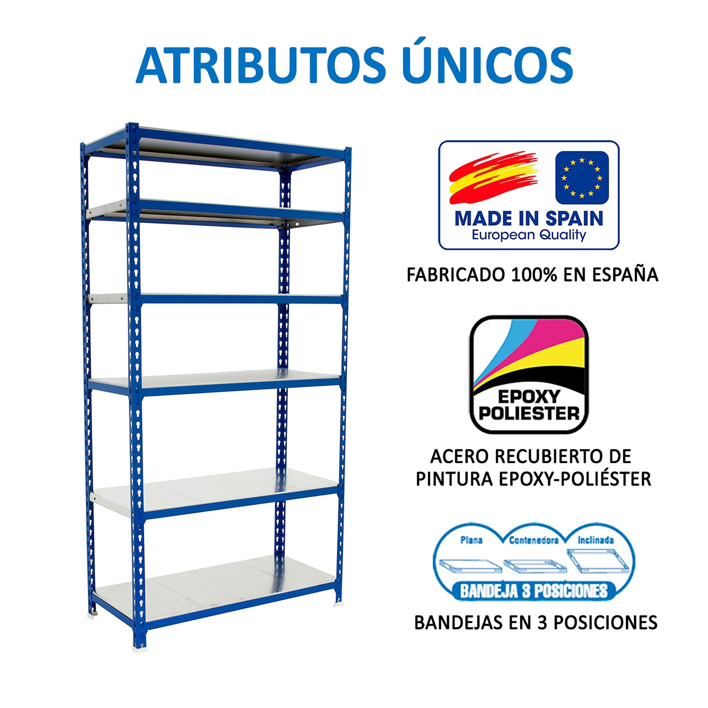 Simon Rack Estanterias Metalicas, 2500x900x400 mm, 6 Baldas de Metal, 180 kg de Punto Flexión, Estanterias Almacenaje, Azul/Galva - Simonclick