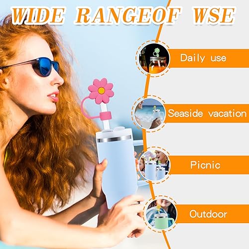 Miniatura 5 de 12 fundas de silicona para popote Stanley, fundas reutilizables para popotes compatibles con Stanley de 30 y 40 onzas, adornos de popote para