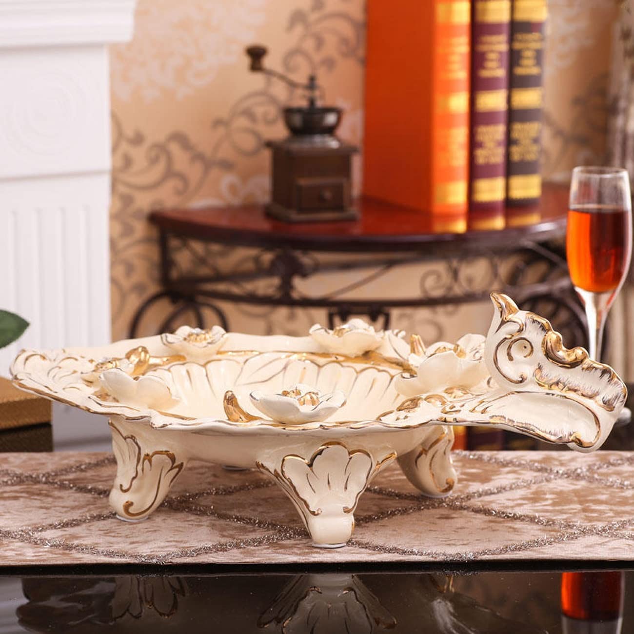 Plato Grande de Frutas de Lujo Estilo cortesano de cerámica para Dulces nueces Platos de Porcelana Aperitivos compota Bayas Bandeja Adornos Decorativos,