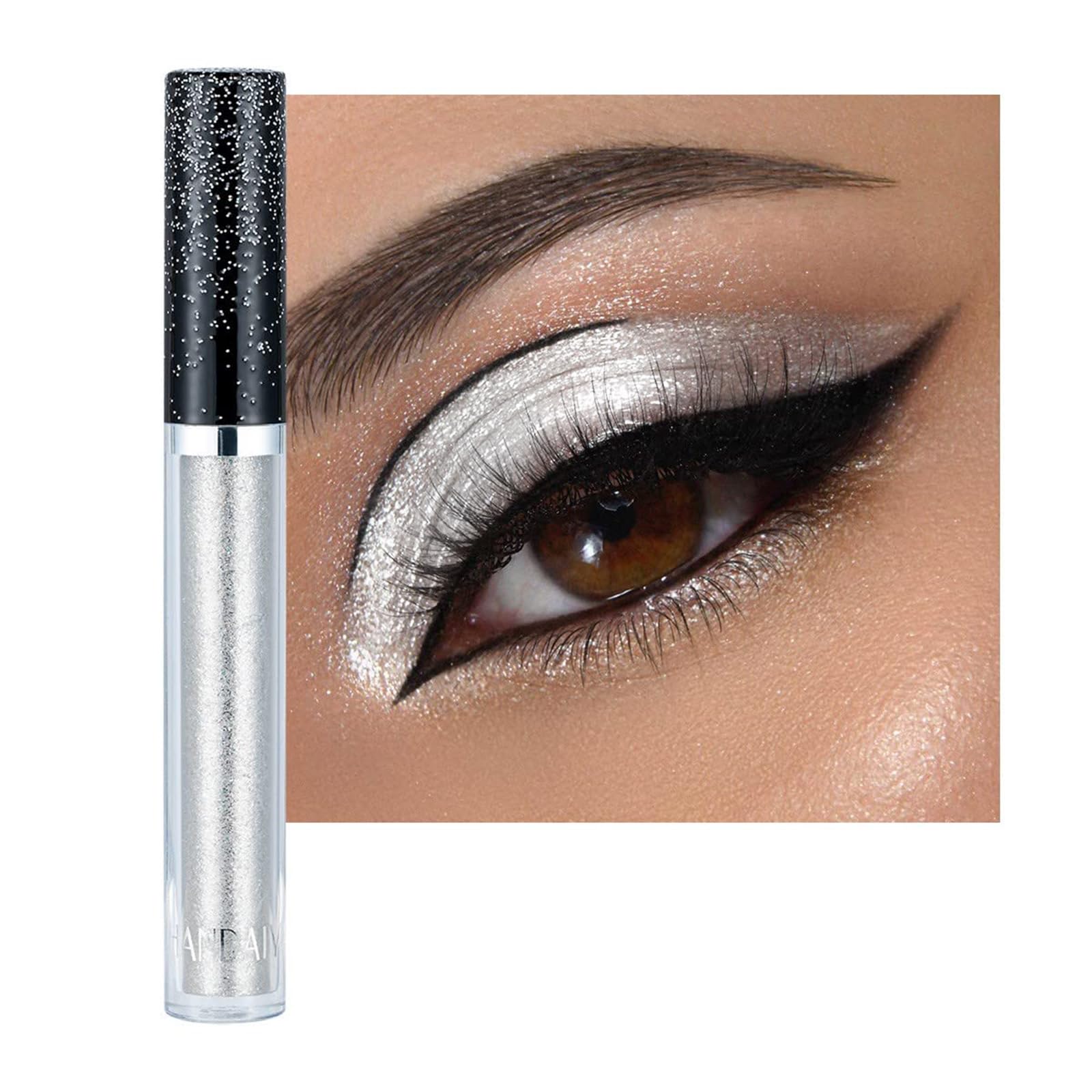 Lilbitty 1 pieza Glitter Eyeshadow Pigmentos Líquidos Brillo Metálico Sparkling Smokey Eye Look Shimmer Plata Perla Glitter Eyeshadow Líquido