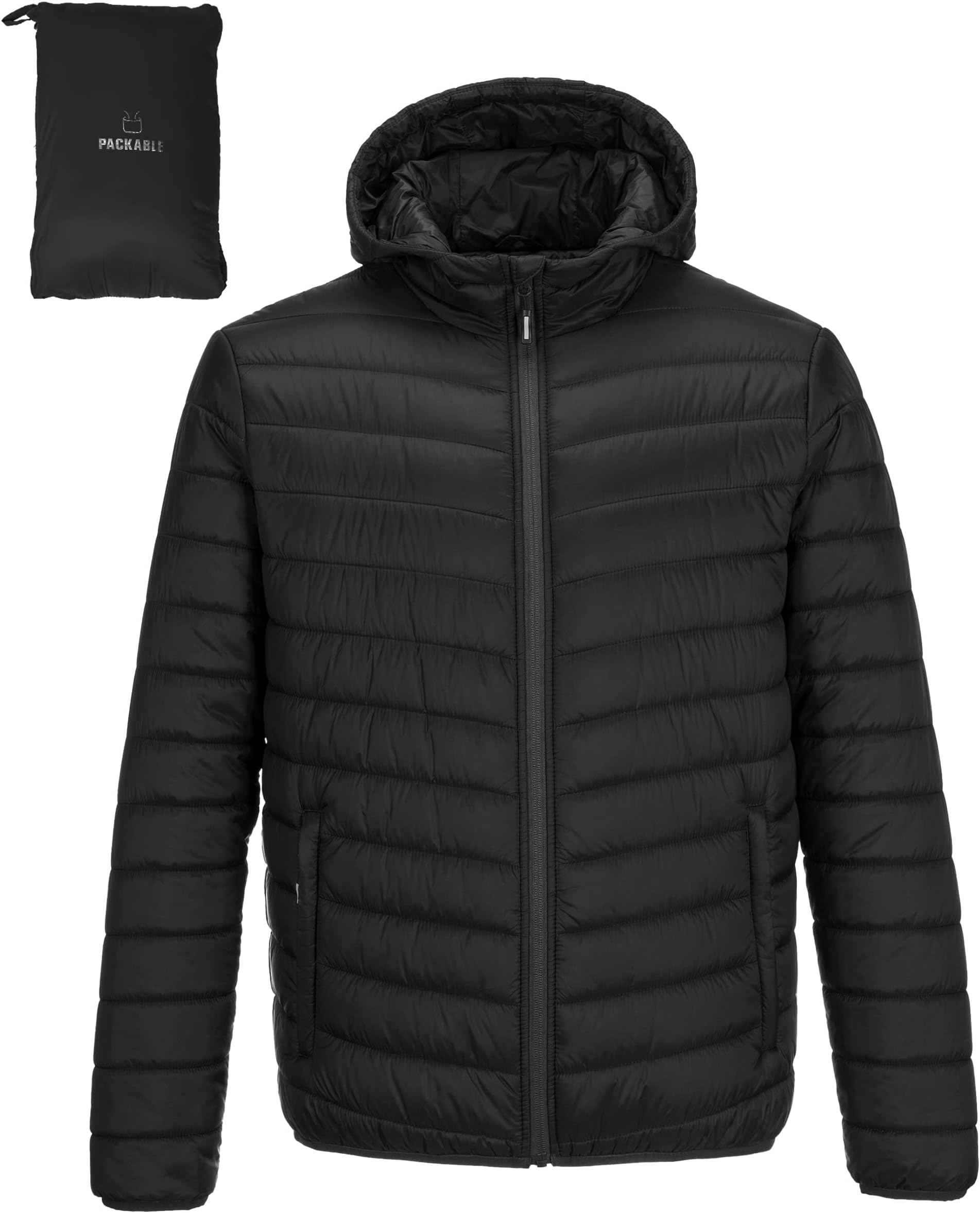 Men's Lightweight Packable Hooded Puffer Jacket Insulated Winter Coat for Snow Ski Traveling