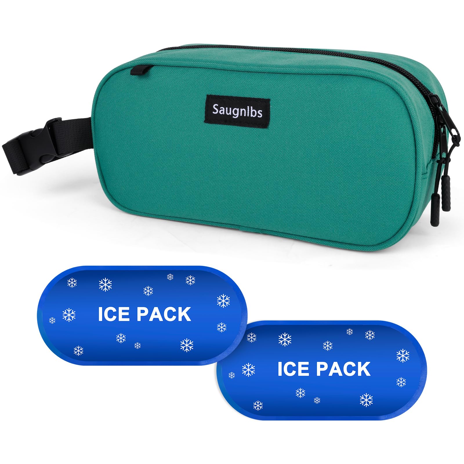 Saugnlbs Small Insulated Bag,Cool Bag Small,Mini Cool Bag,Freezable Lunch with 2 Ice Packs for Work School Travel,Freezable Snack Box for Adults,10“ x 4”x 5”Round,Green