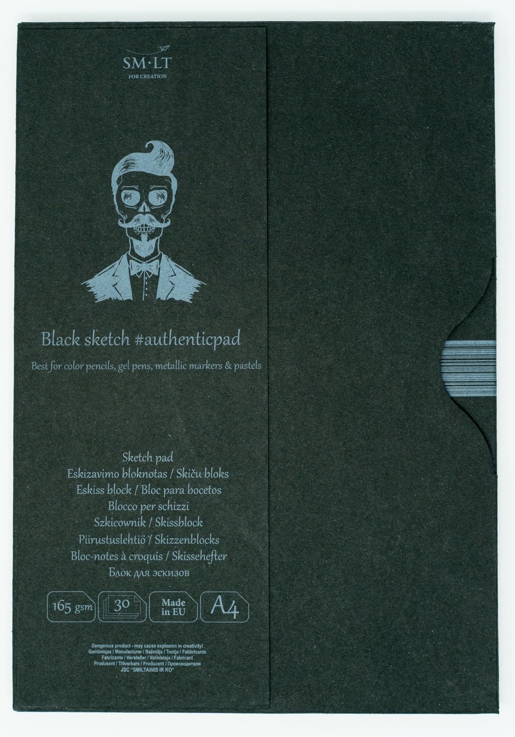 SMLT EA-30/BLACK Authentic Line A4 blok do szkicowania, 165 g/m², lekka struktura, czarny papier, 30 arkuszy