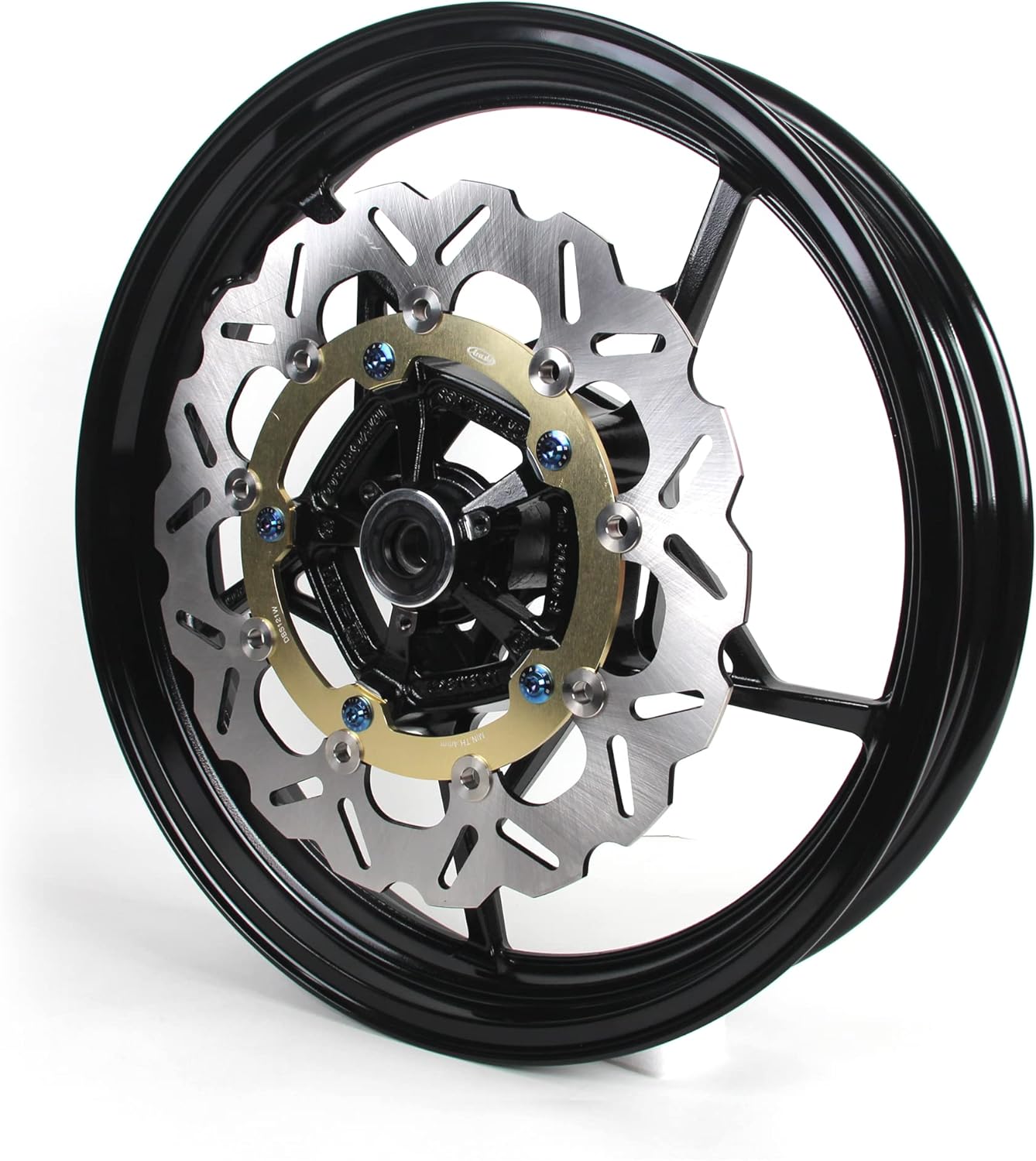 Gloss Black Front Wheel Rim and Brake Disc Rotor Compatible with Kawasaki Ninja 400 EX400 Z400 2018-2024 ABS include, Motorcycle Replacement Accessories Parts