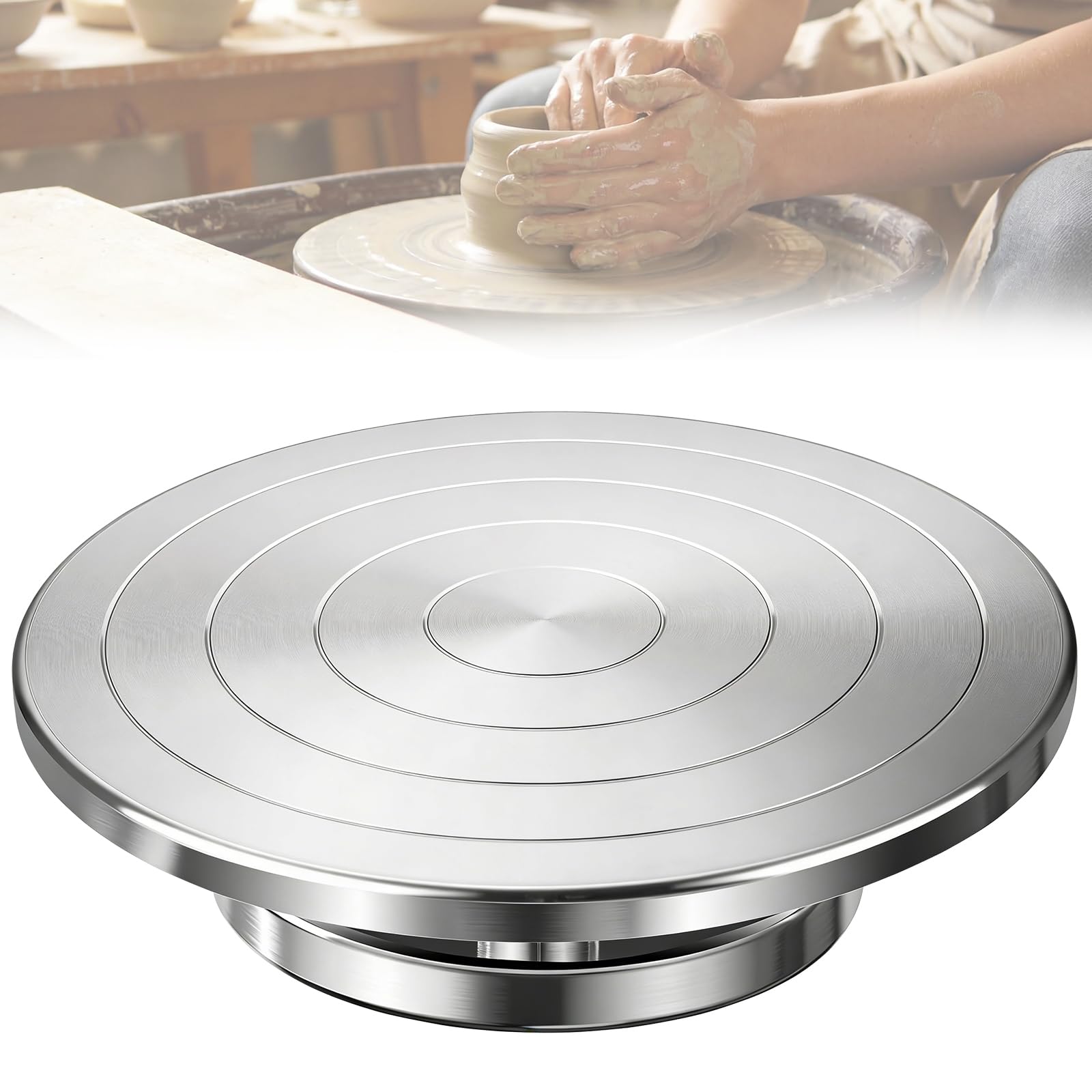 Töpferscheibe, 30cm Aluminium-Drehscheibe, Doppelseitiges Töpferrad für Bildhauerei Keramik Modellbau Kuchendekoration Figurenmalerei, zum manuellen Drehen