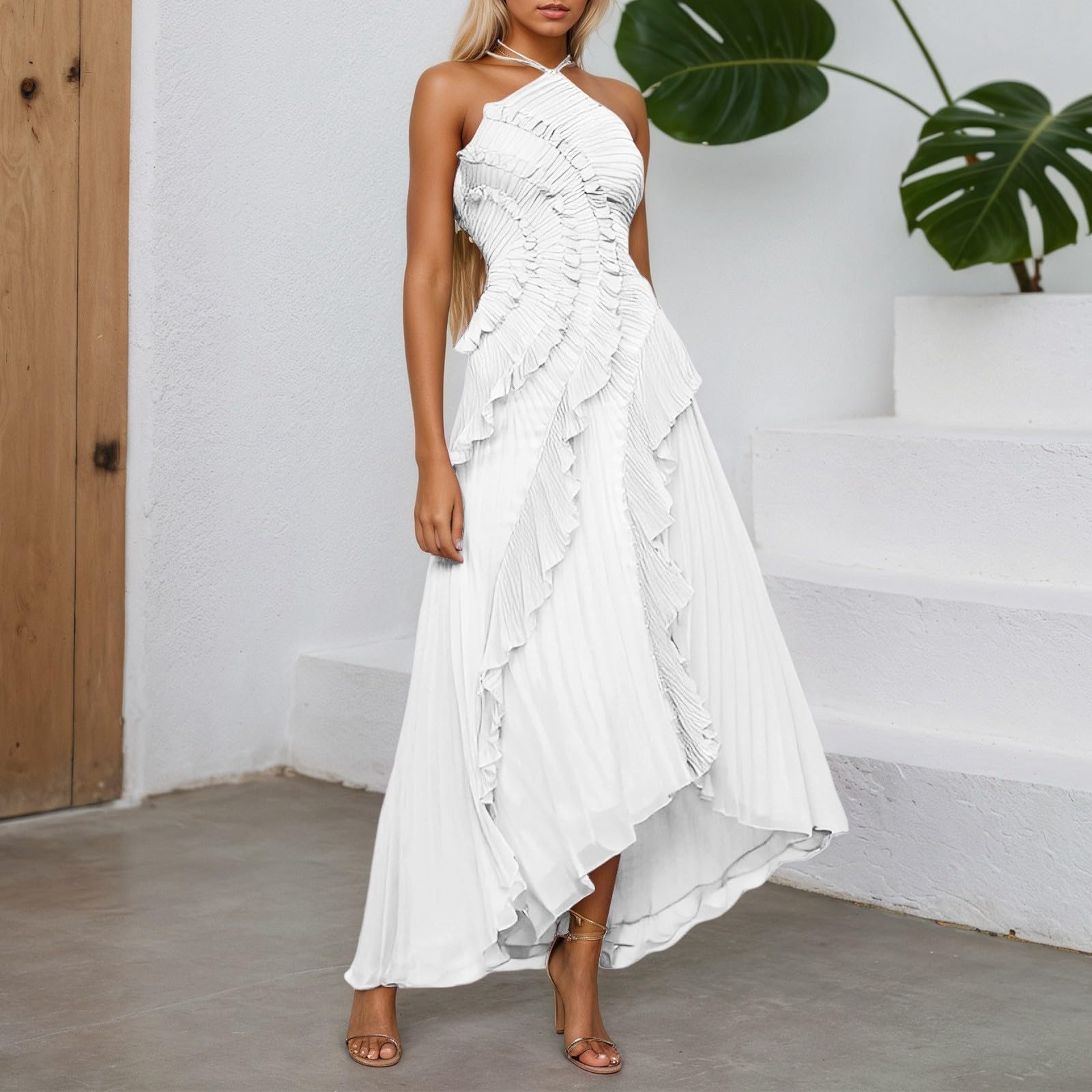 Genérico - Vestido para mujer, verano, bohemio, largo, floral, sexy, boda, fiesta, cóctel, vacaciones, estampado elegante, informal, elegante Midi corta playa, A40