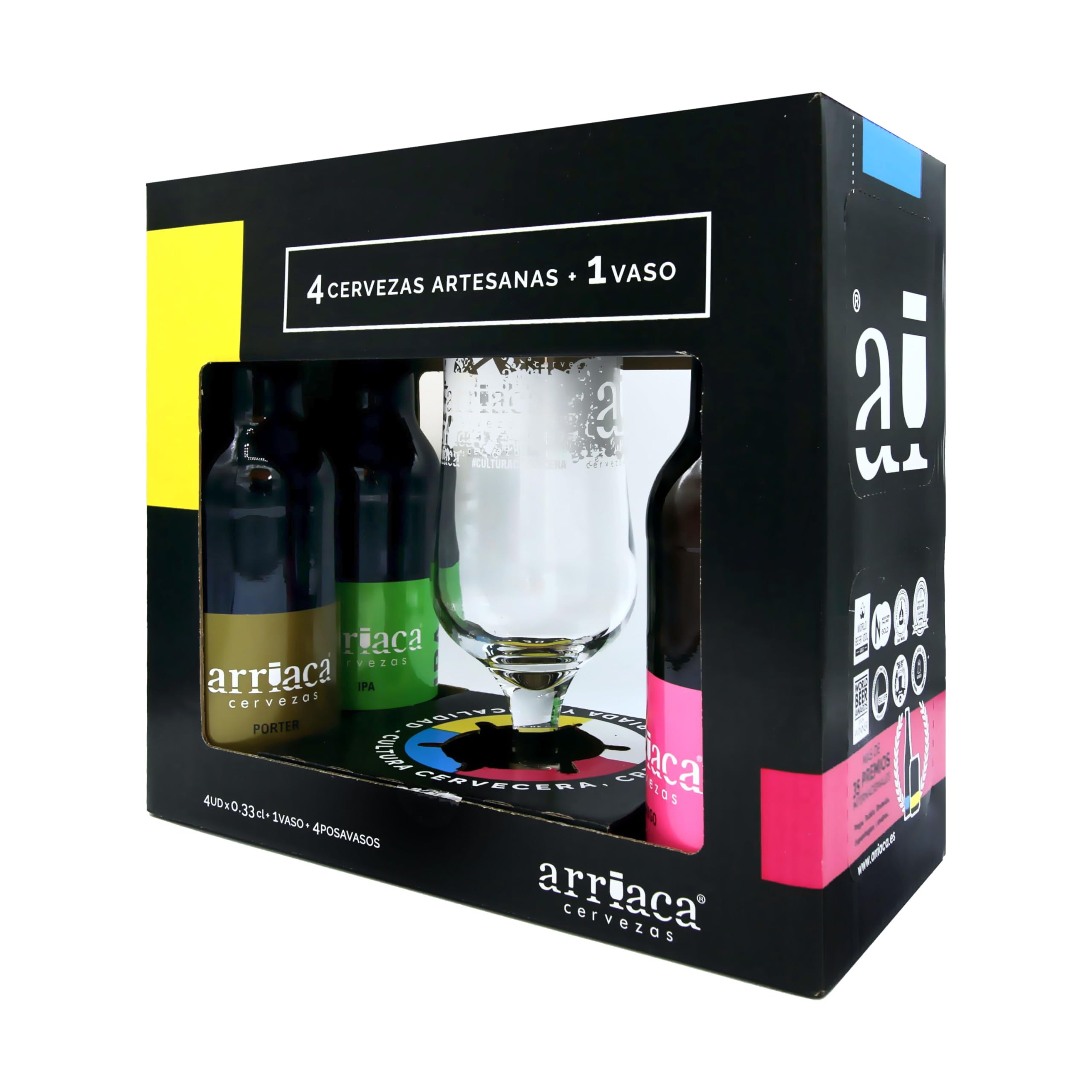Cerveza Artesana Arriaca Estuche Regalo Degustación 4x33cl + Vaso/Copa (Caja de 3 estuches)