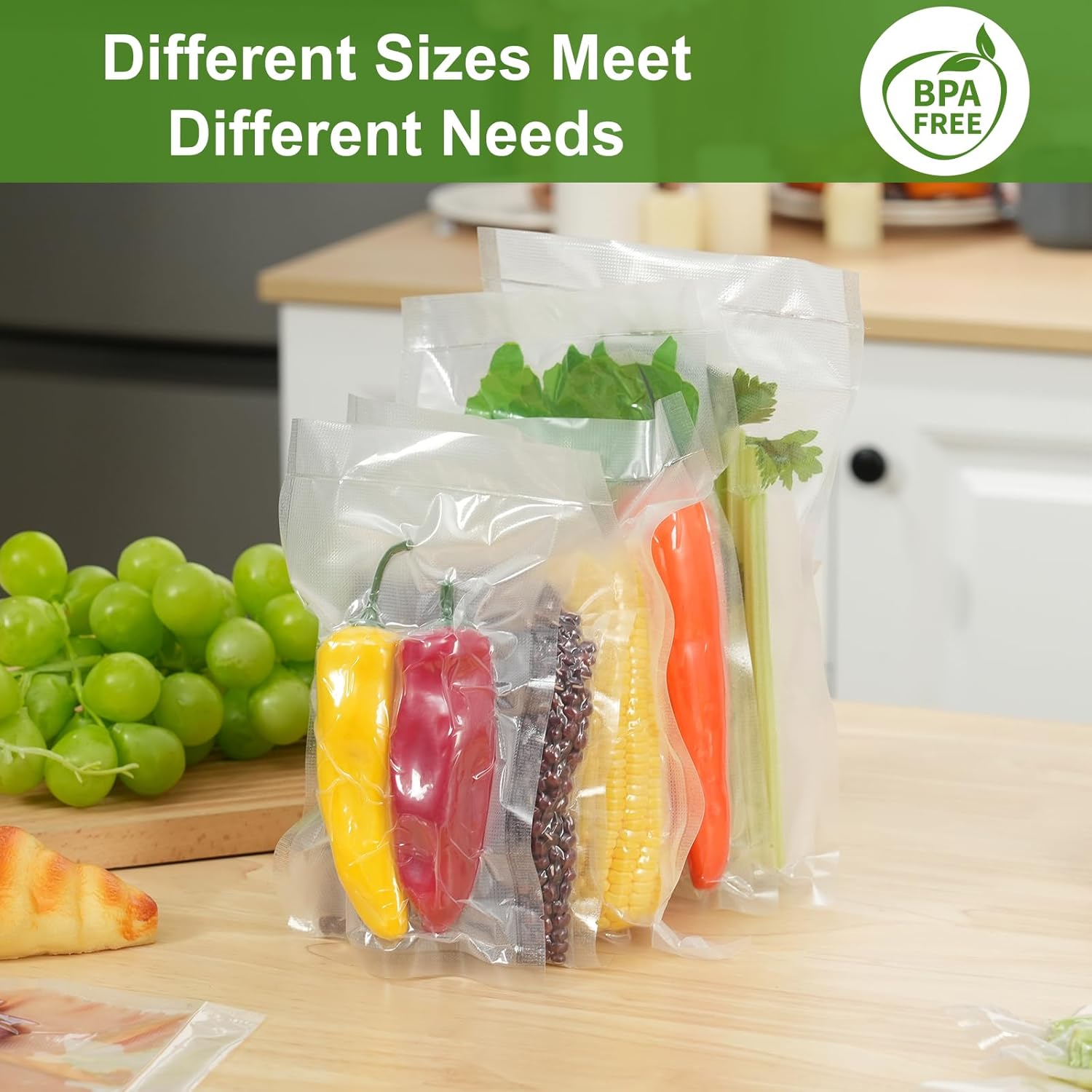 Moretoes 300pcs Vacuum Sealer Bags, 150pcs Quart 8" x 12" and 150pcs Pint 6" x 10", BPA Free, Pre-cut Commercial Grade Vac Bags for Food Storage, Meal Prep or Sous Vide - Image 6