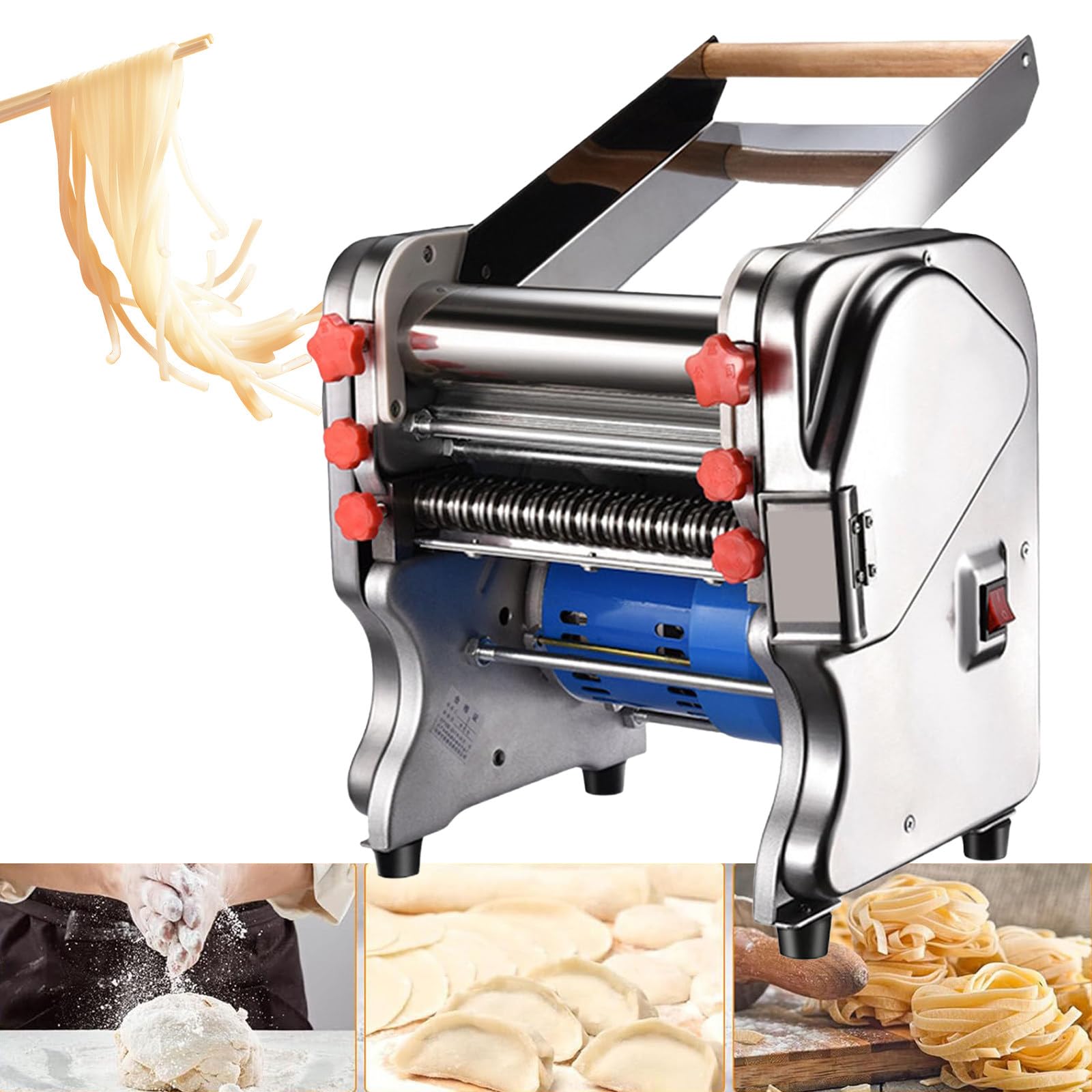 SENJINGHUA 550W Stainless Steel Commercial Household Automatic Electric Noodle Maker Dough Roller Noodle Cutter Machine for Wide Thin Round Noodles,Electric Pasta Maker 220