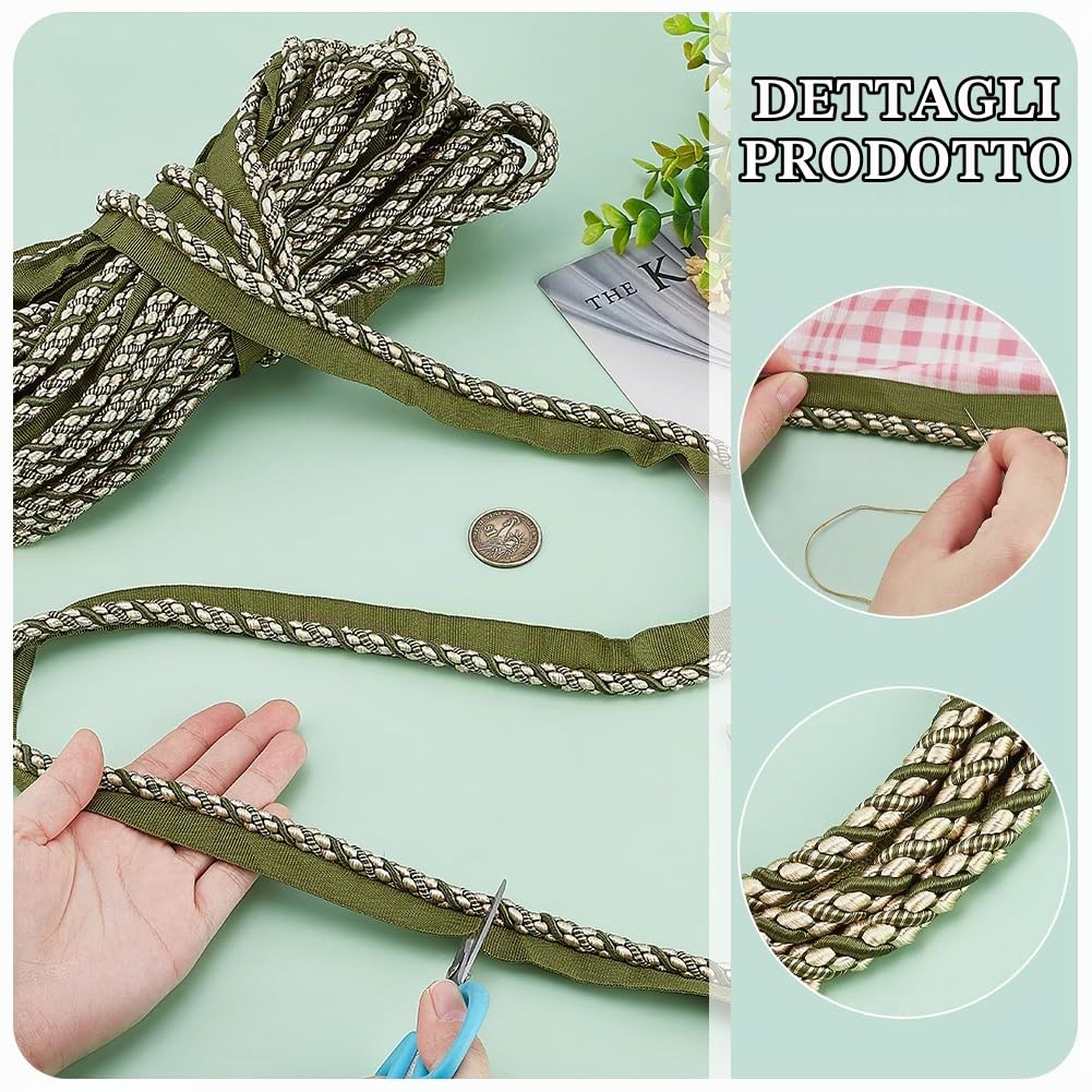 PH PandaHall 12.5m Cordoncino per Labbra Ritorto Passamaneria Passamaneria per Cucire Passamaneria Larga 17mm Verde Passamaneria Decorativa con Cordoncino per Cuscino, Tenda, Divano, Decorazione