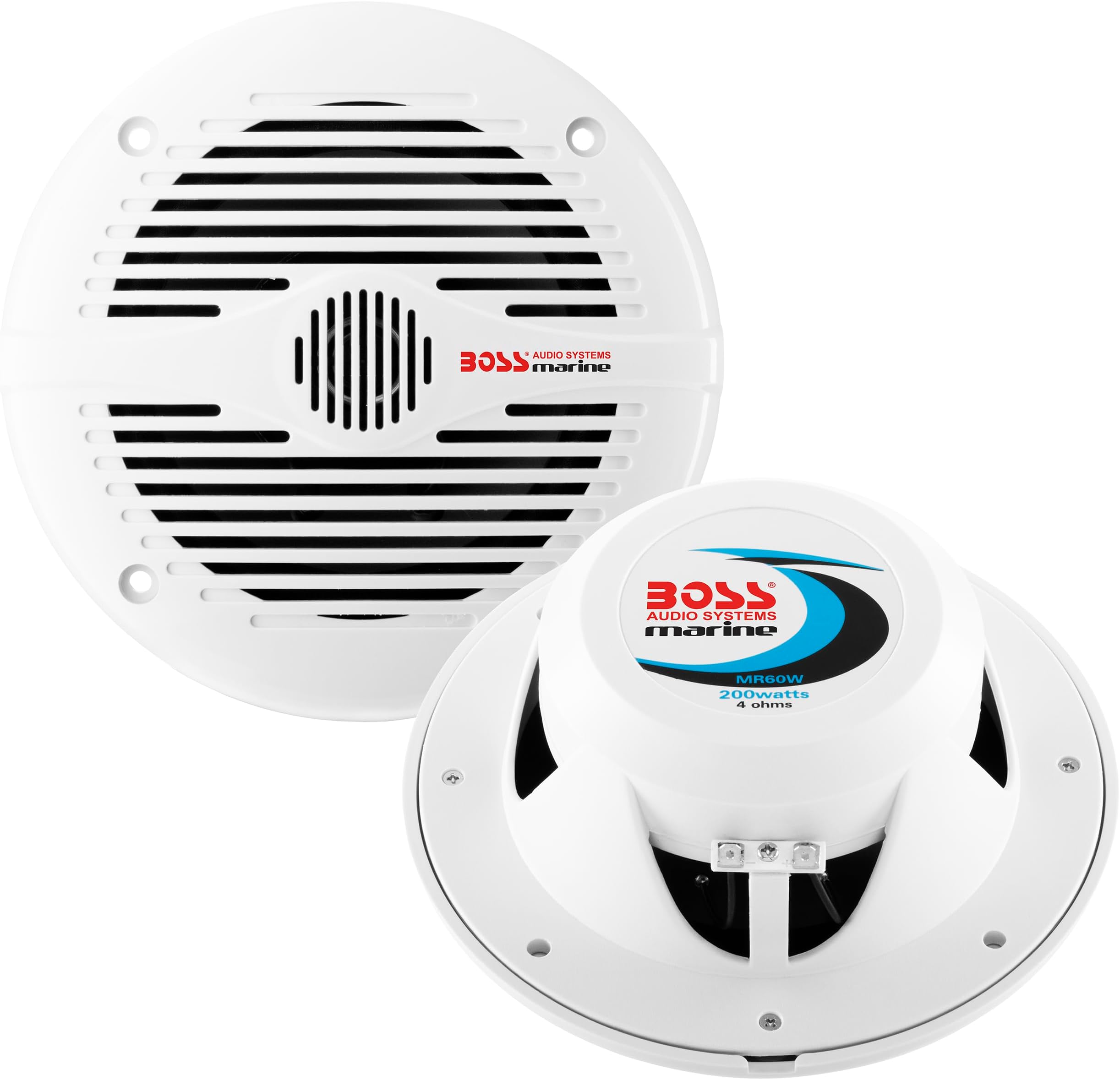 BOSS Audio Systems MR60W 6.5 inch Marine Boat Stereo Speakers - 200 Watts (pair), 2 Way, Full Range, Tweeters, Coaxial, Weatherproof, Sold in Pairs