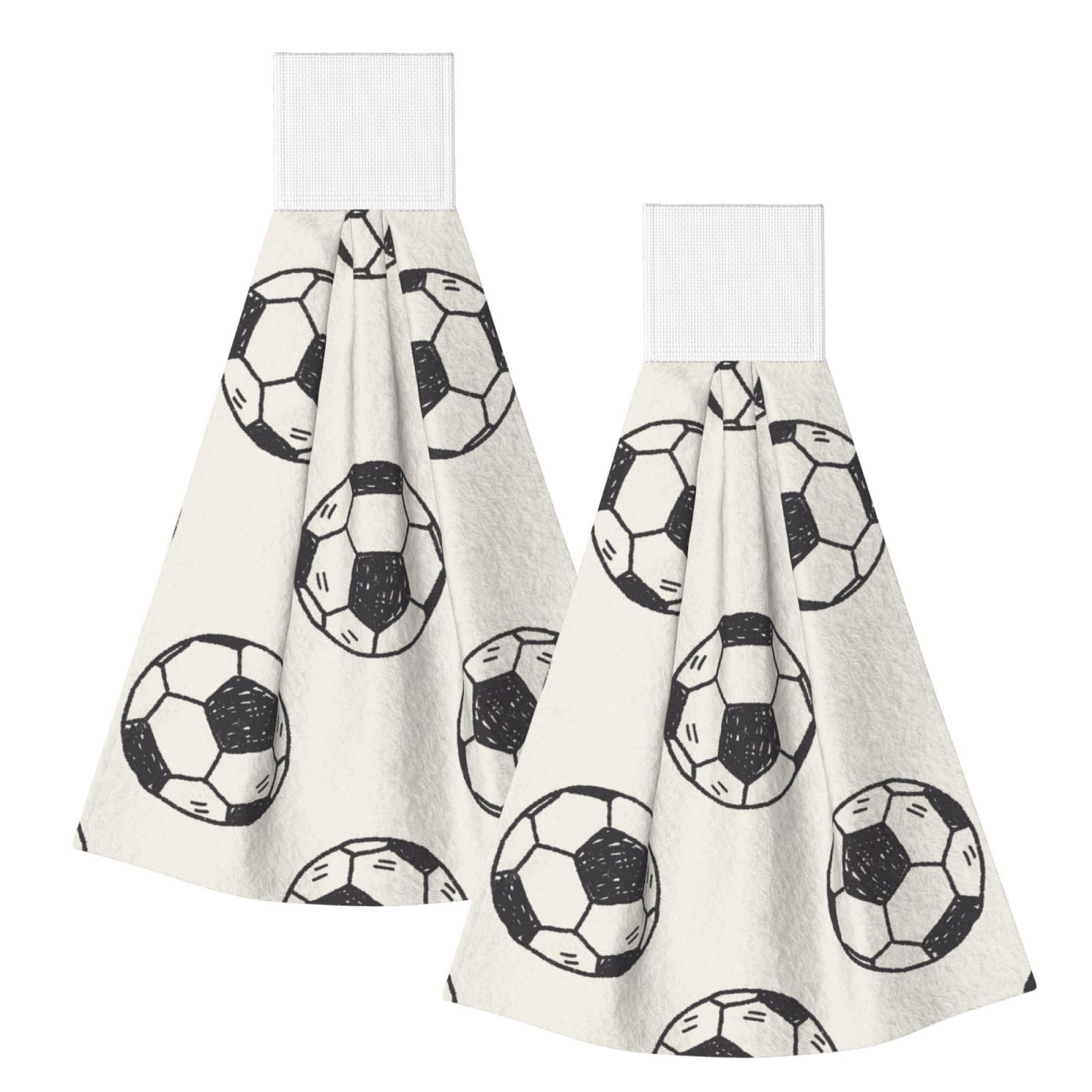 DOPKLNA Soccer Ball, 2 Pcs Hanging Coral Fiber Hand Towels for Bathroom, Absorbent Kitchen Towels
